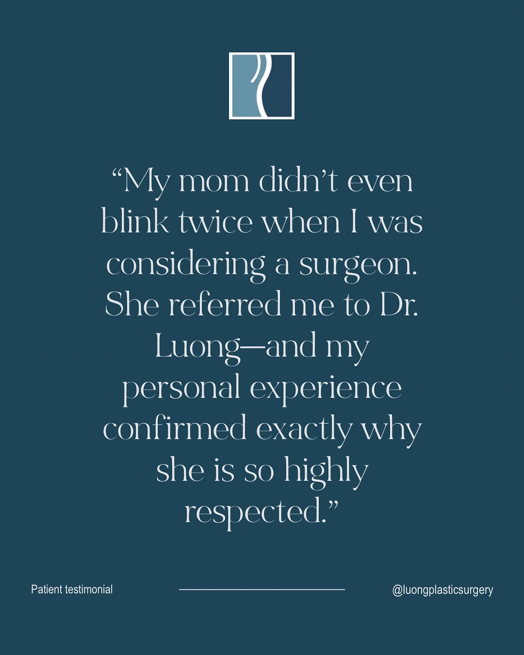 Instagram post by Dr. Jacqueline Anne Luong: Trust built across generations. After Dr. Luong performed two of her mother’s surgeries—nine years apart—this patient knew exactly who to tu…