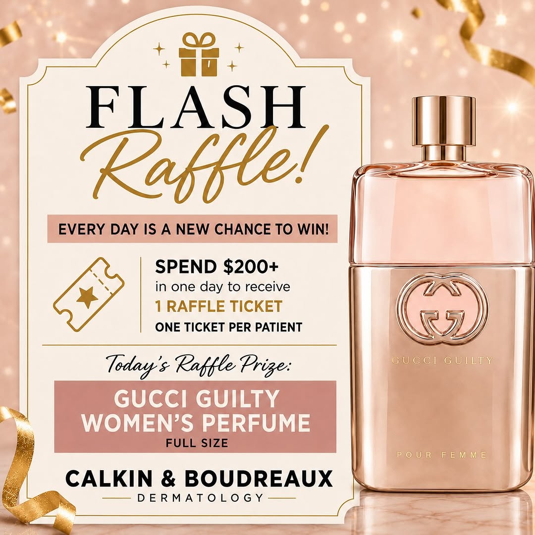 Instagram post by Dr. Jacqueline Calkin: Day 1 of Open House is HERE, and we’re kicking things off in style. Today’s flash raffle prize? A bottle of Gucci Guilty, the iconic fragran…