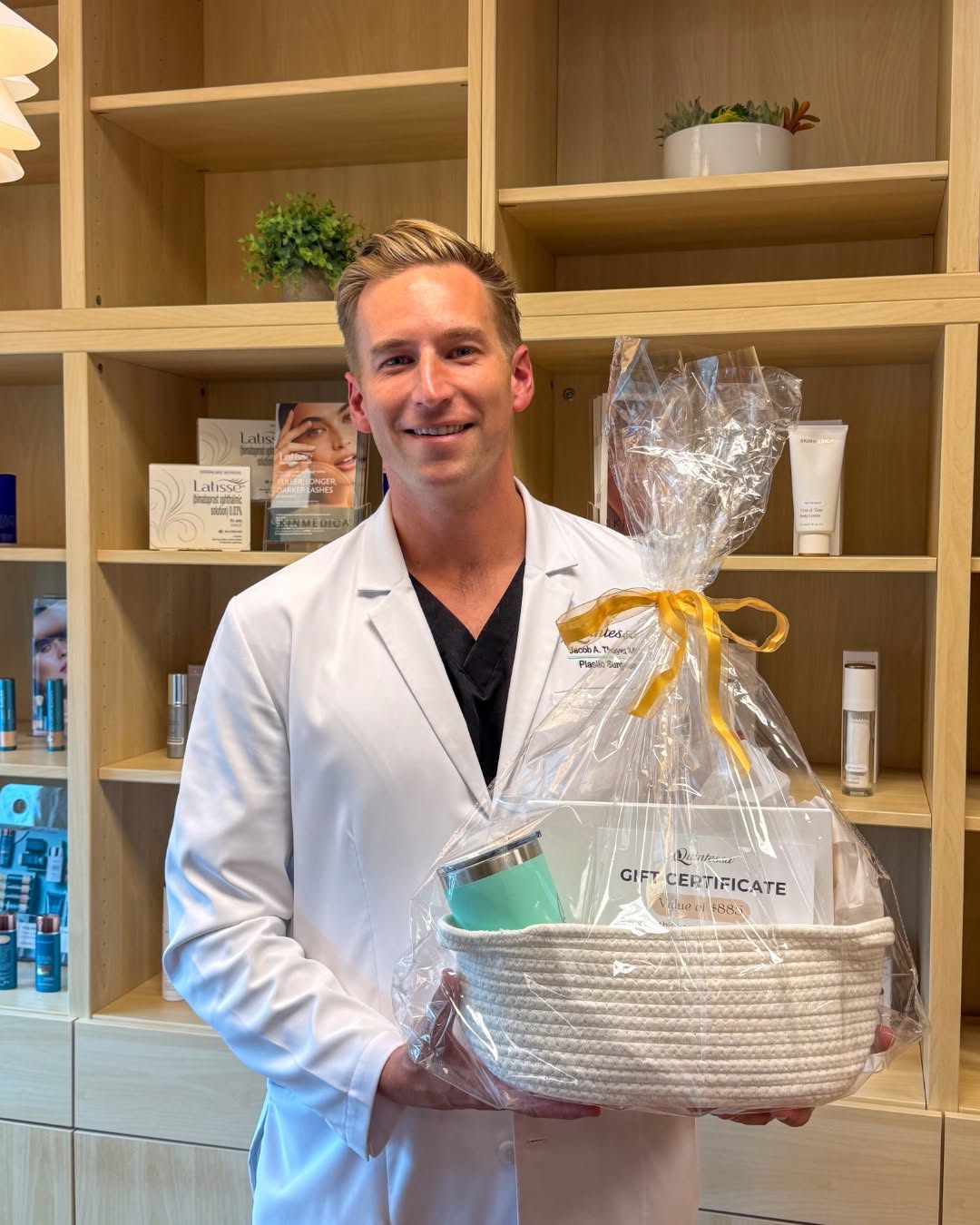 Instagram post by Dr. Jake Thayer: And the winner is... 🎁 Congratulations to Jenna A, the winner of our Facial Rejuvenation Through the Decades raffle basket! Thank you to ev…