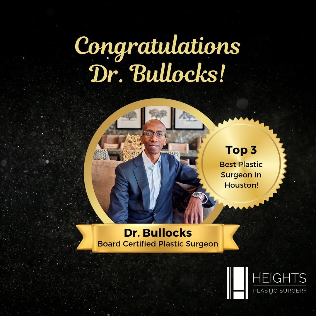 Instagram post by Dr. Jamal Morrisette Bullocks: We’re thrilled to announce that @jbullocksmd has been named one of the top 3 plastic surgeons in Houston! Thank you to all our amazing patie…