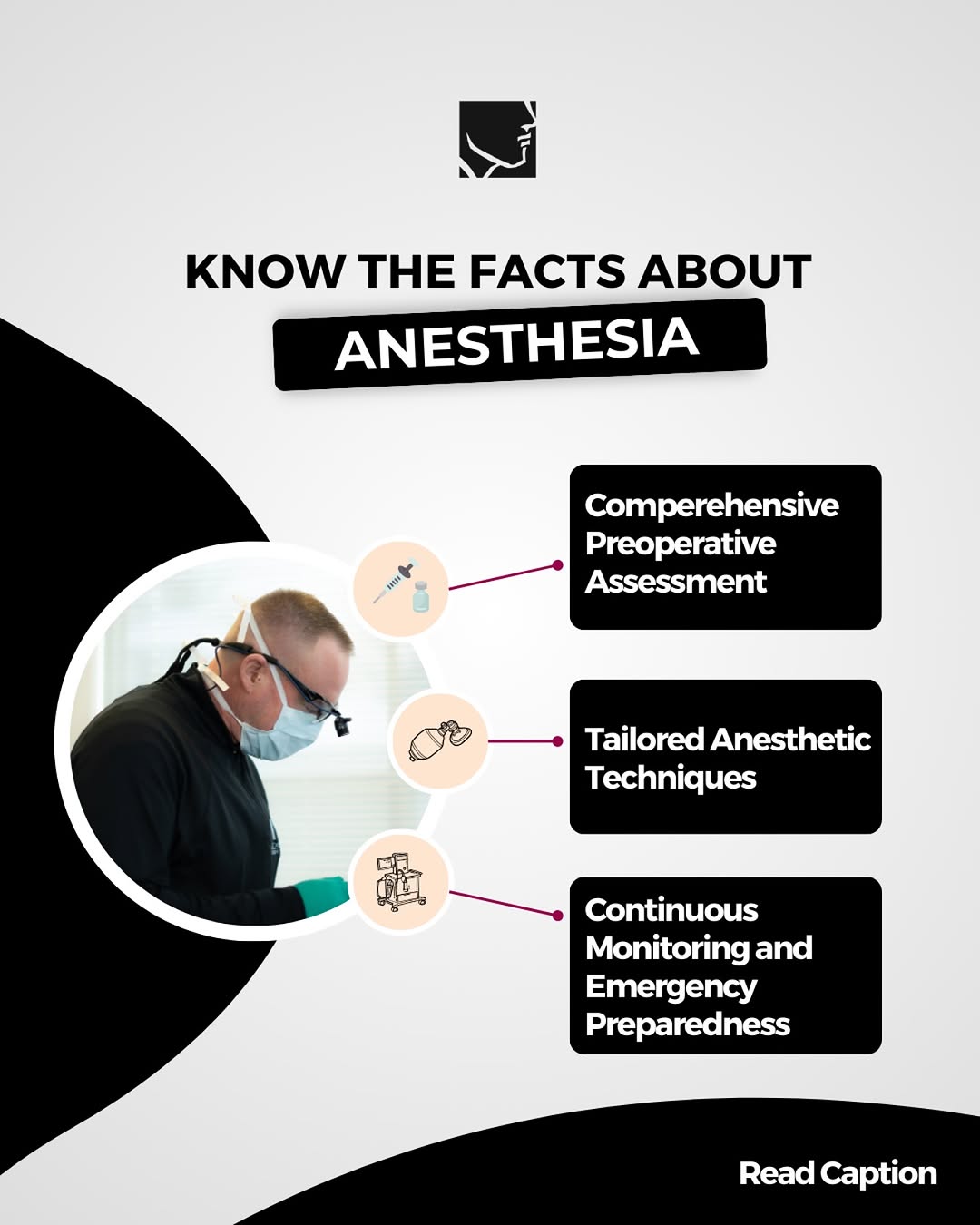 Instagram post by Dr. James A. Kraus, D: 1. Comprehensive Preoperative Assessment: Before administering any anesthesia, a thorough patient evaluation is essential. We emphasize revi…