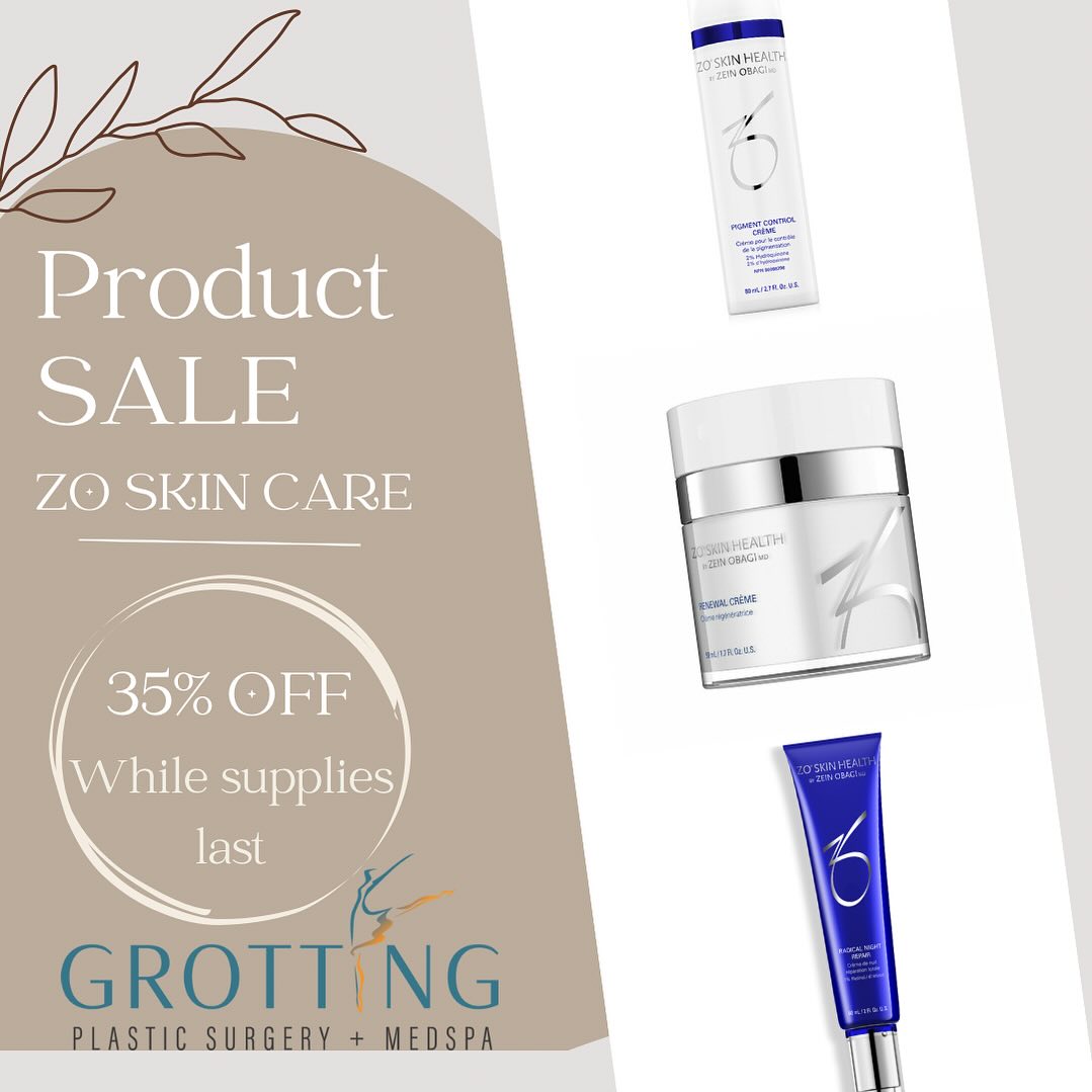 Instagram post by Dr. James C. Grotting: 35% OFF WHILE SUPPLIES LAST Items on sale are: Zo exfoliating cleanser, Renewal cream, Pigment control cream, Pigment control + blending cre…