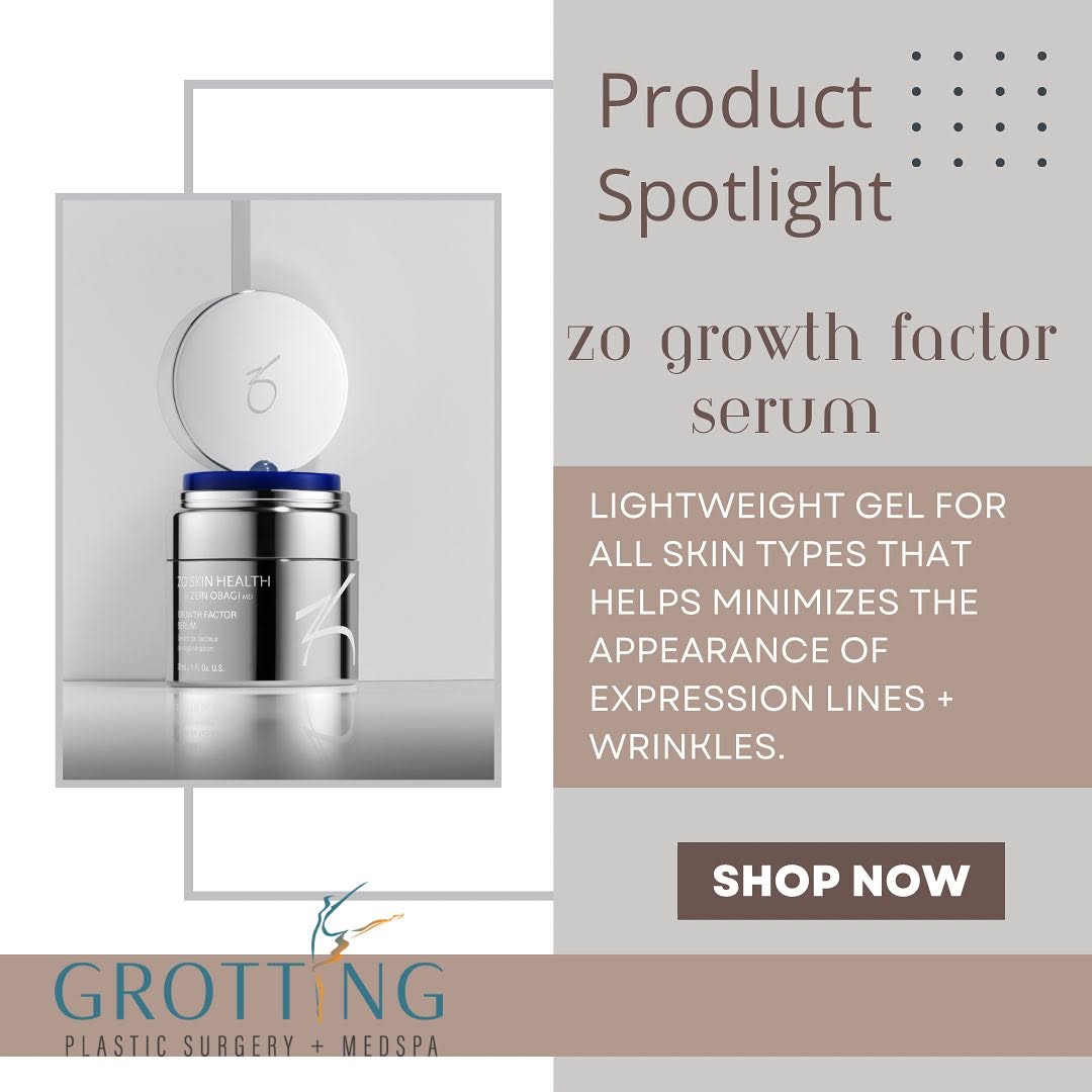 Instagram post by Dr. James C. Grotting: Product spotlight 💡 ZO Growth Factor Serum is perfect for those wishing for a great anti-aging serum, and it is also perfect for all skin t…