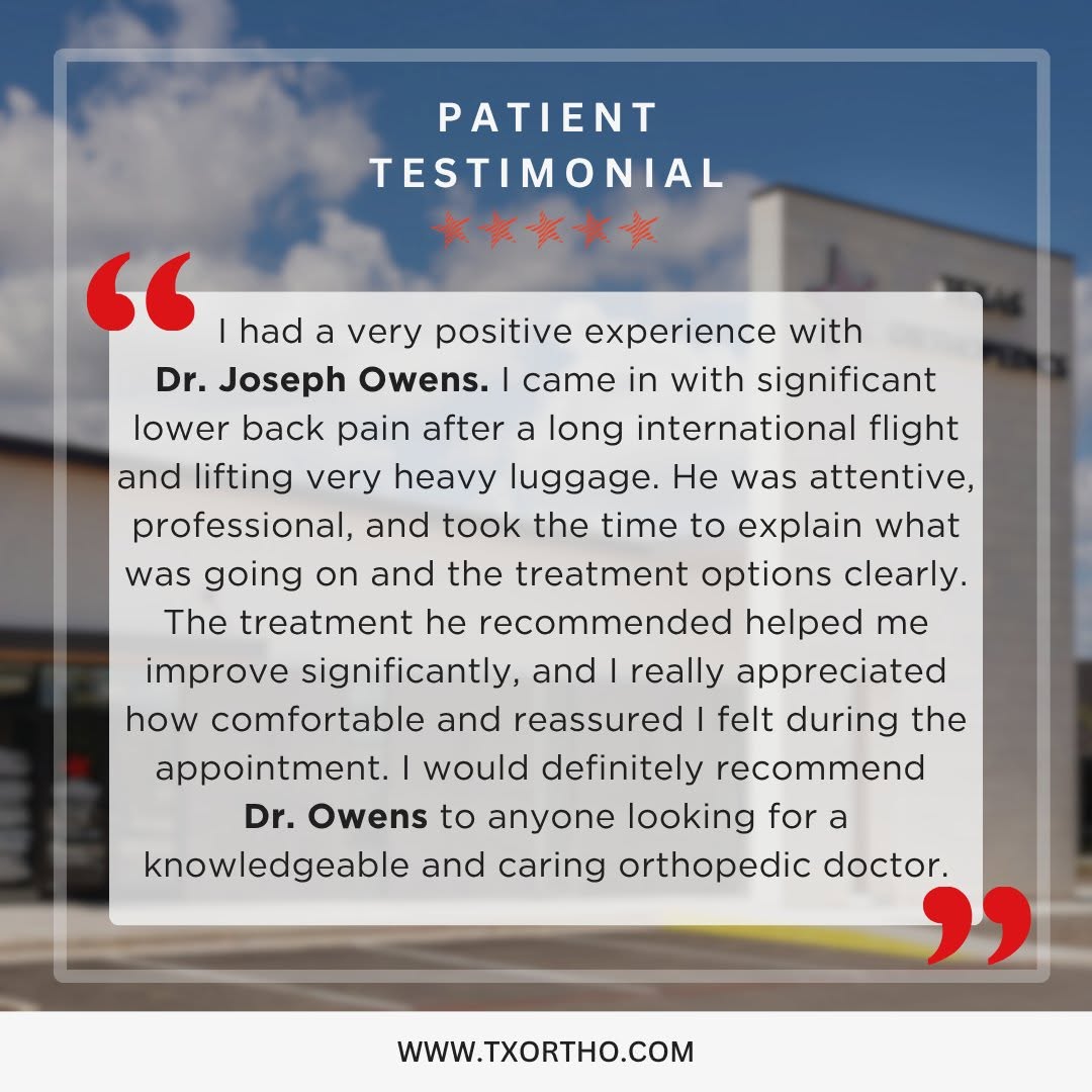 Instagram post by Dr. James M. Sheridan: See what our patients have to say about their positive experience at Texas Orthopedics! Contact us at 512-439-1000 or visit www.txortho.com …