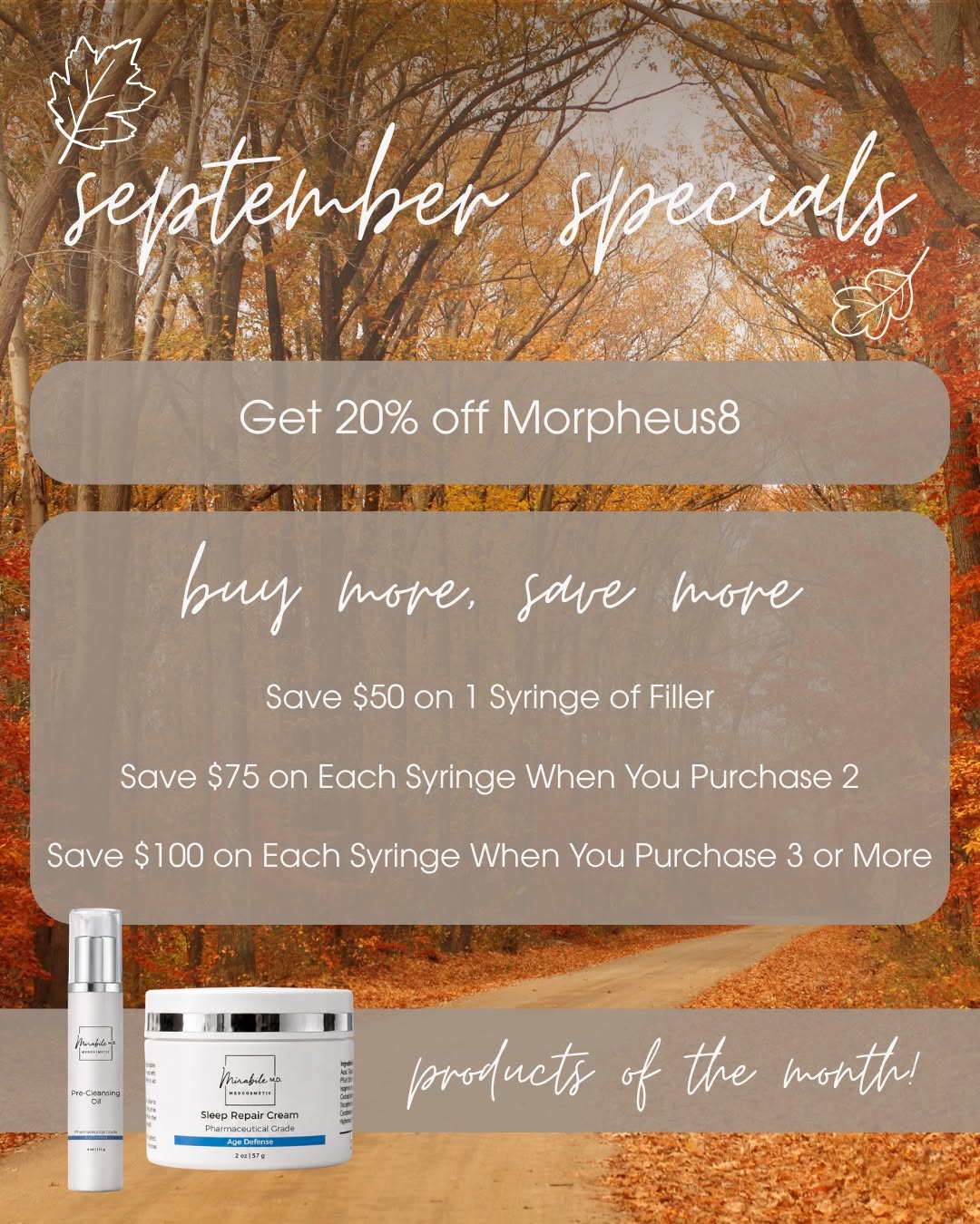 Instagram post by Dr. James Mirabile: Your September refresh starts now. ✨ This month's specials are officially here! Enjoy exclusive savings on select treatments, special pricin…