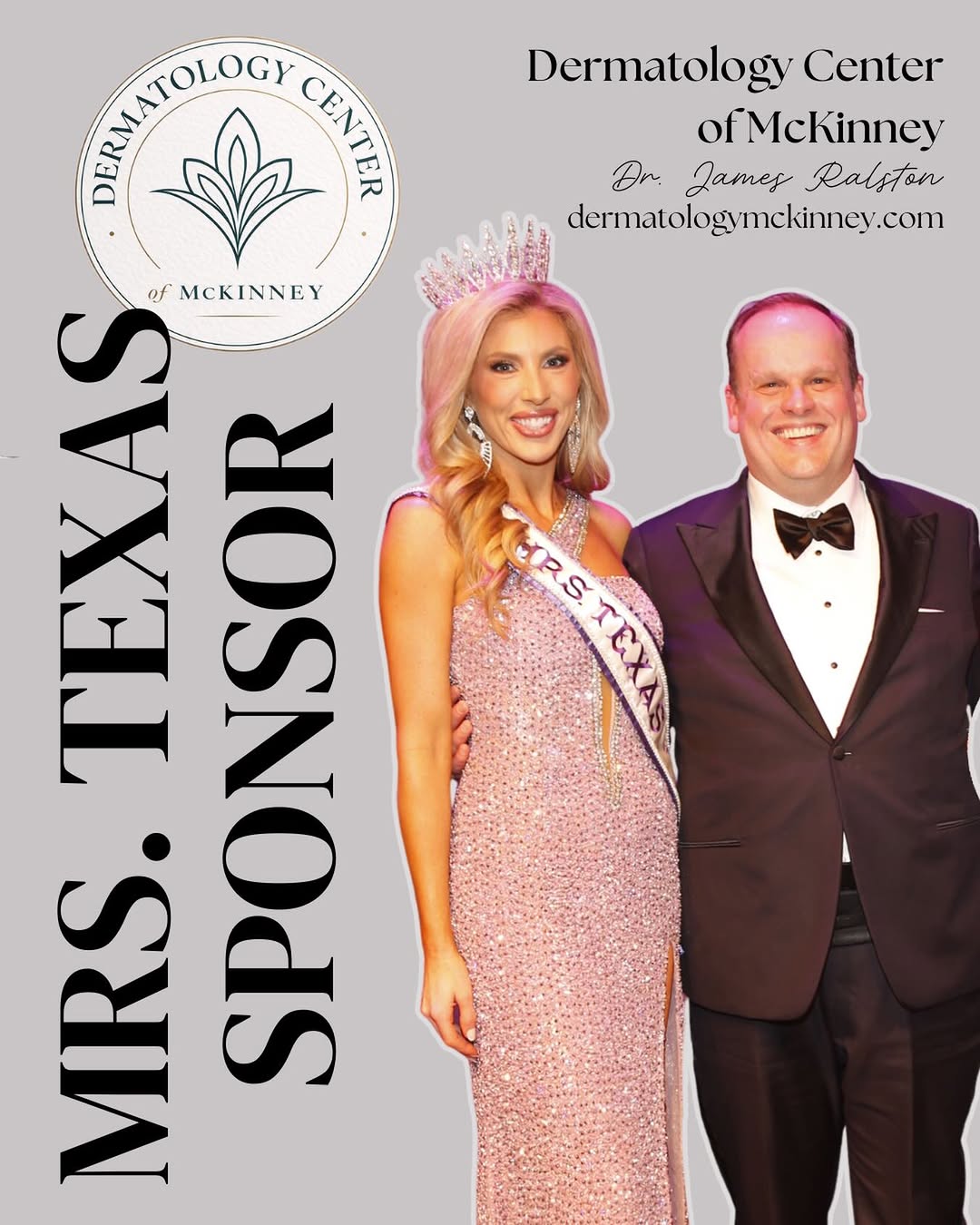 Instagram post by Dr. James P. Ralston: My heart is filled with gratitude to highlight my personal and @texasintlpageant sponsor @dermmckinney 💜👑 What a dream to work with someon…