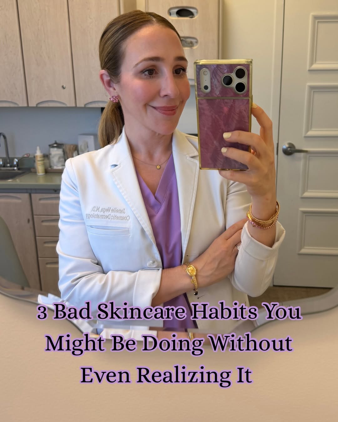 Instagram post by Dr. Janelle Vega: Your skincare routine can be flawless and these three habits will still be quietly working against you 😅 1️⃣ Side sleeping - years of night…