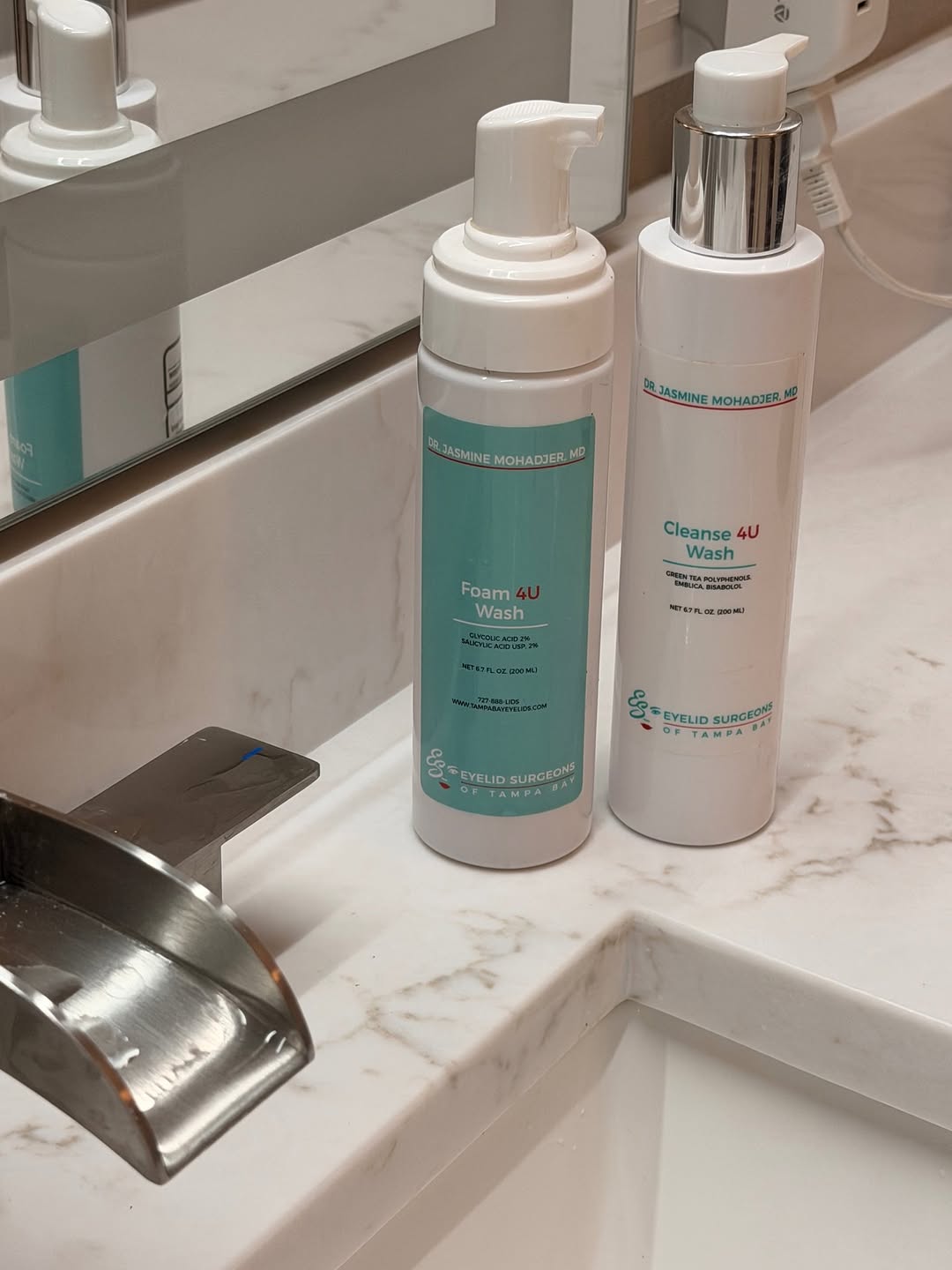 Instagram post by Dr. Jasmine Mohadjer: Two Cleansers. Two Skin Types. 🫧✨ Not all skin needs the same cleanser — which is why we offer two options at Eyelid Surgeons of Tampa Bay…