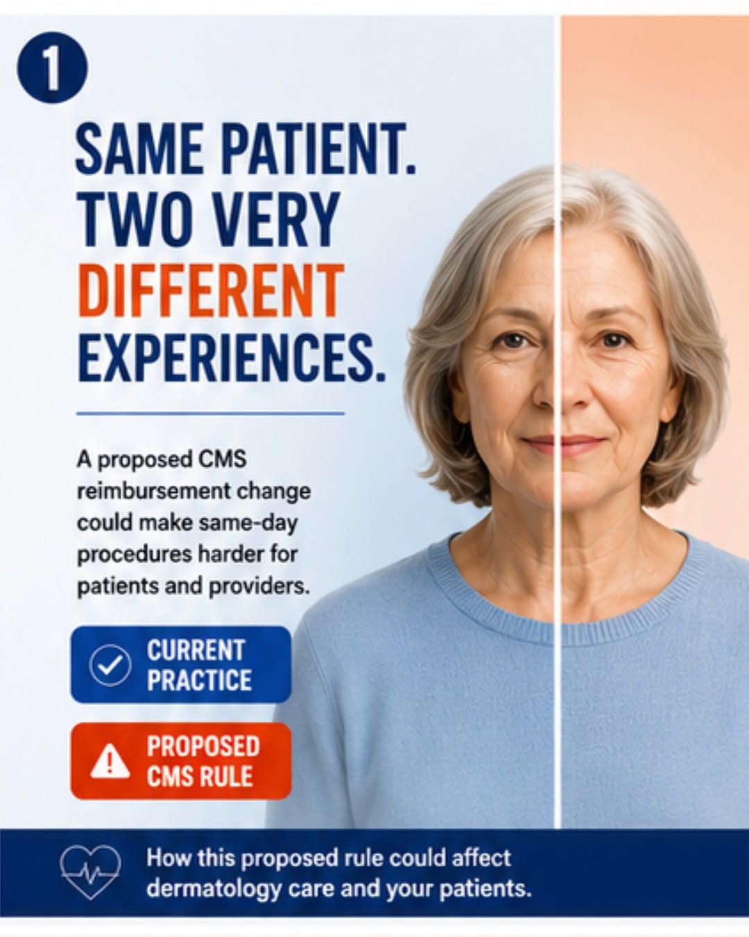 Instagram post by Dr. Jason Green: 🚨 Same patient. Two very different experiences. A proposed CMS reimbursement change could make same-day evaluation and procedures—like a sk…