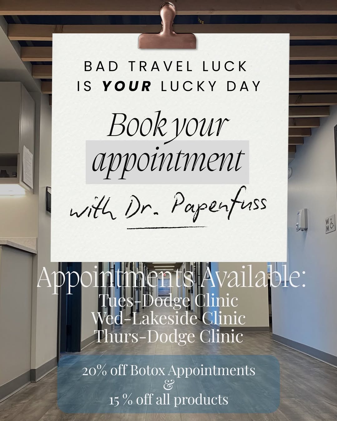 Instagram post by Dr. Jason Papenfuss: Dr. Papenfuss now has appointments available Tuesday, Wednesday, & Thursday this week! Tuesday/Thursday he will be at our Dodge Clinic, Wedn…