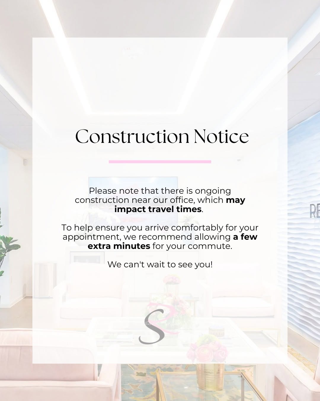 Instagram post by Dr. Jay Burns: A little heads up before your next visit 🤍 There is ongoing construction near our office that may impact travel times. We recommend giving …