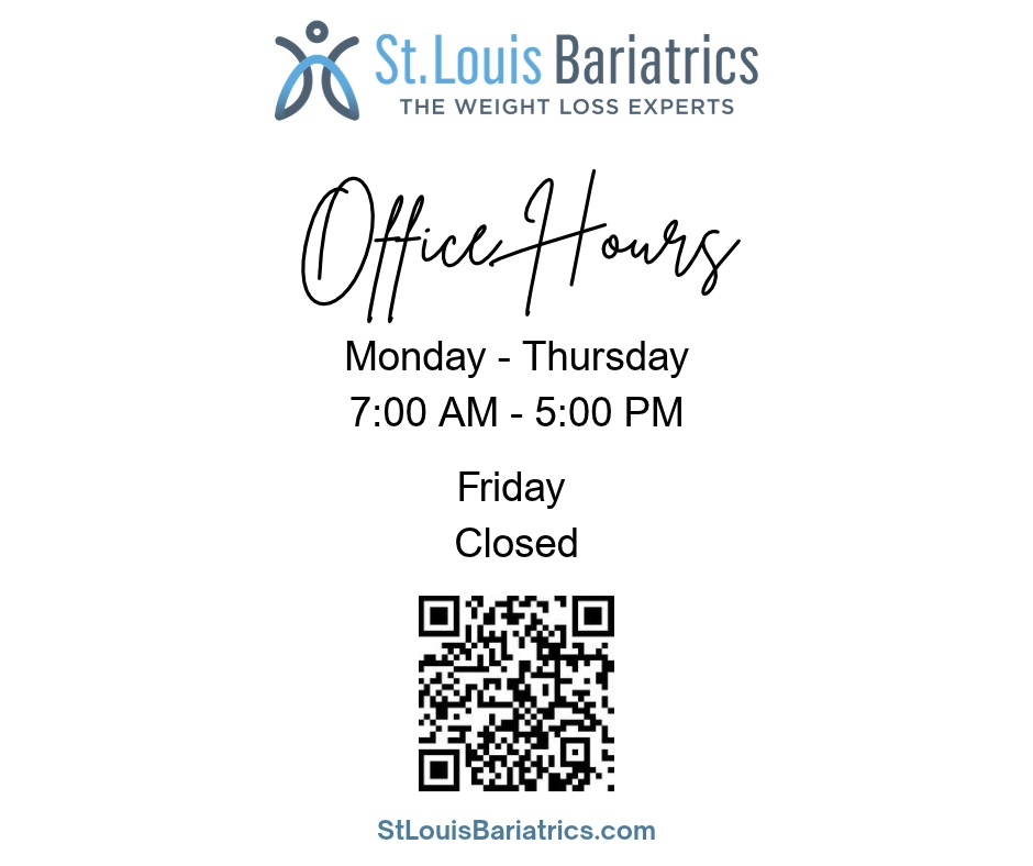 Instagram post by Dr. Jay M. Snow: St. Louis Bariatrics has new office hours! Monday - Thursday 7:00 AM - 5:00 PM Friday Closed stlouisbariatrics.com #DrSnow #StLouisBariatric…