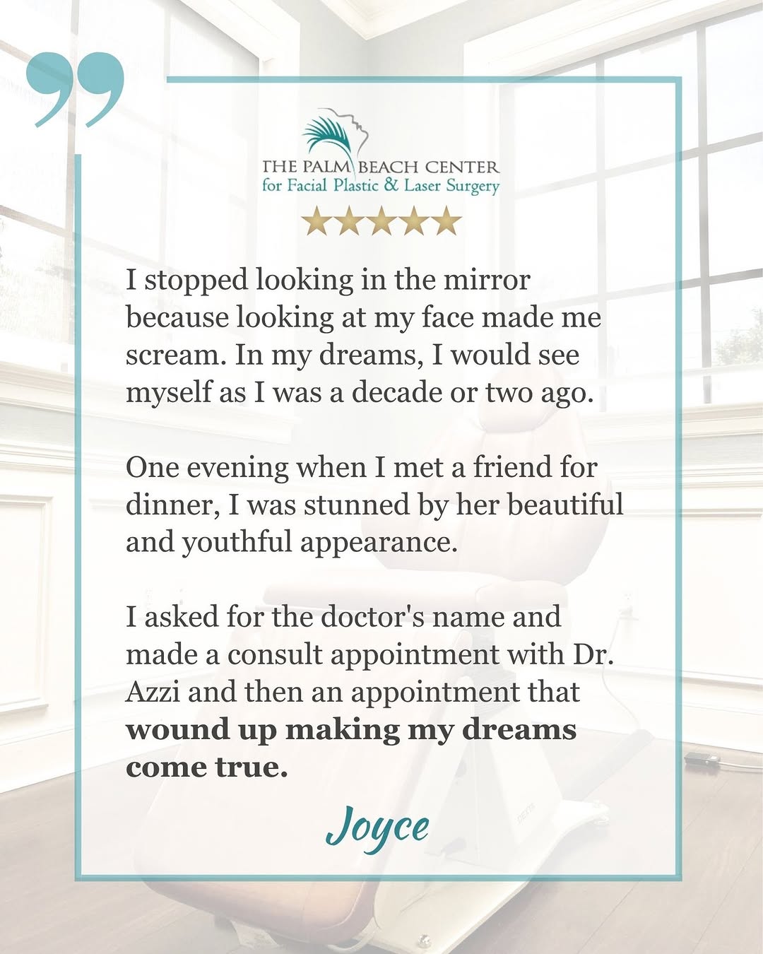 Instagram post by Dr. Jean-Paul Azzi: So happy you're happy, Joyce ☺️ #DrAzzi #facialplasticsurgeon #JupiterFL #StuartFL #faceliftsurgeon