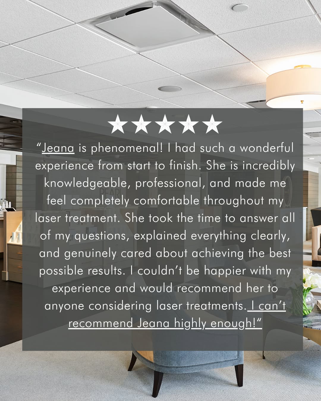 Instagram post by Dr. Jeanne Eyde, DO: When expertise meets an exceptional patient experience. 🤍 We love hearing feedback like this about our laser specialist, Jeana. From ans…