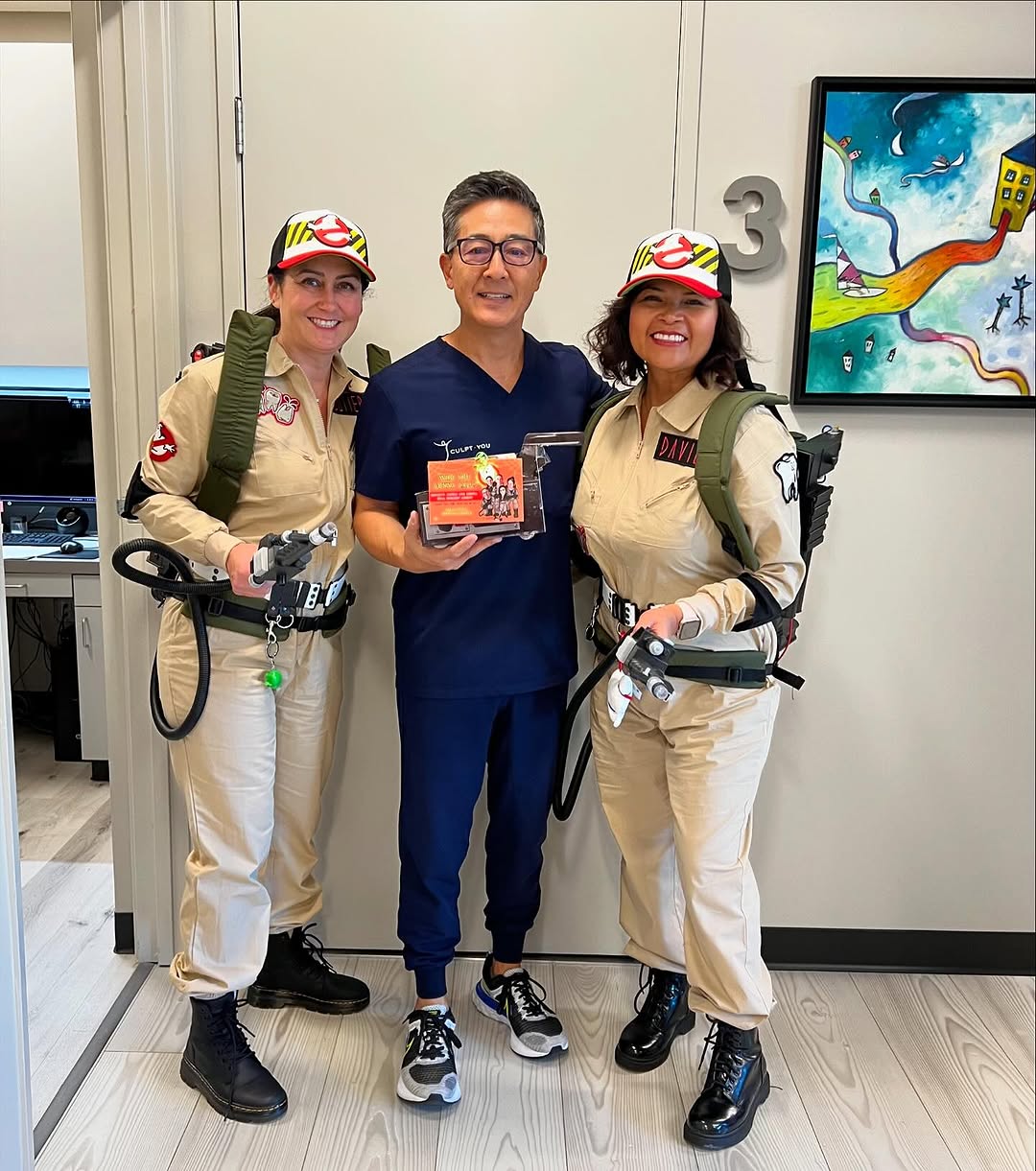 Instagram post by Dr. Jeff Kotsubo: Happy Halloween 🎃 everyone. Thank you @om_surgery for our office treats and the wonderful care you extend to our patients.