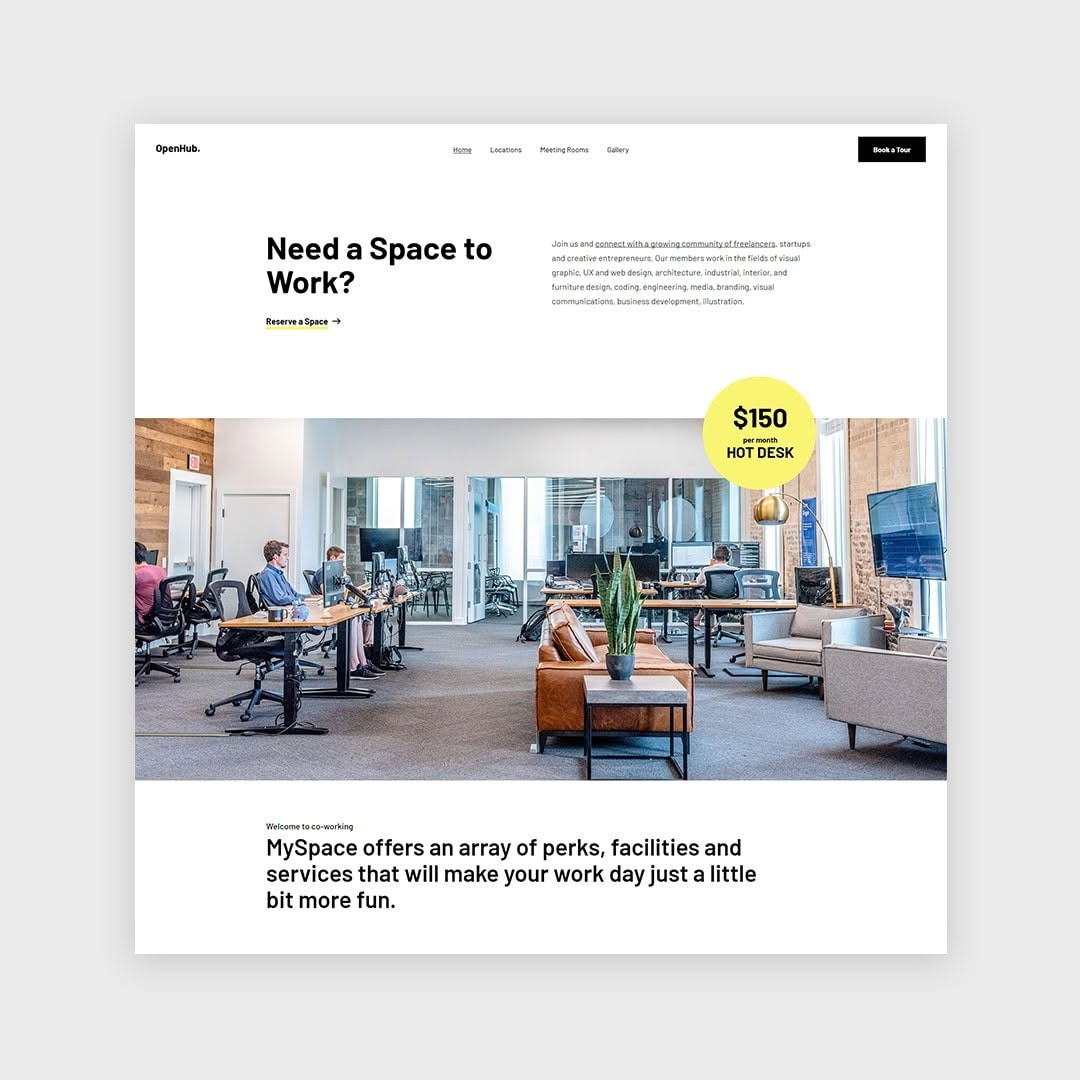 Instagram post by Dr. Jeffrey Cone: For the Qi Theme’s Coworking Space demo, our designer created a bright, easily navigable layout that places equal focus on the visual conten…