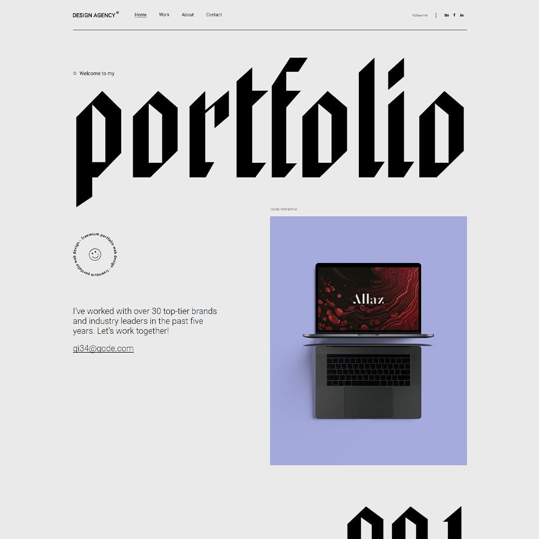 Instagram post by Dr. Jeffrey Cone: The powerful yet balanced character of the Qi Theme’s Design Agency demo is owed, to a great extent, to the contrast between the bold typogr…