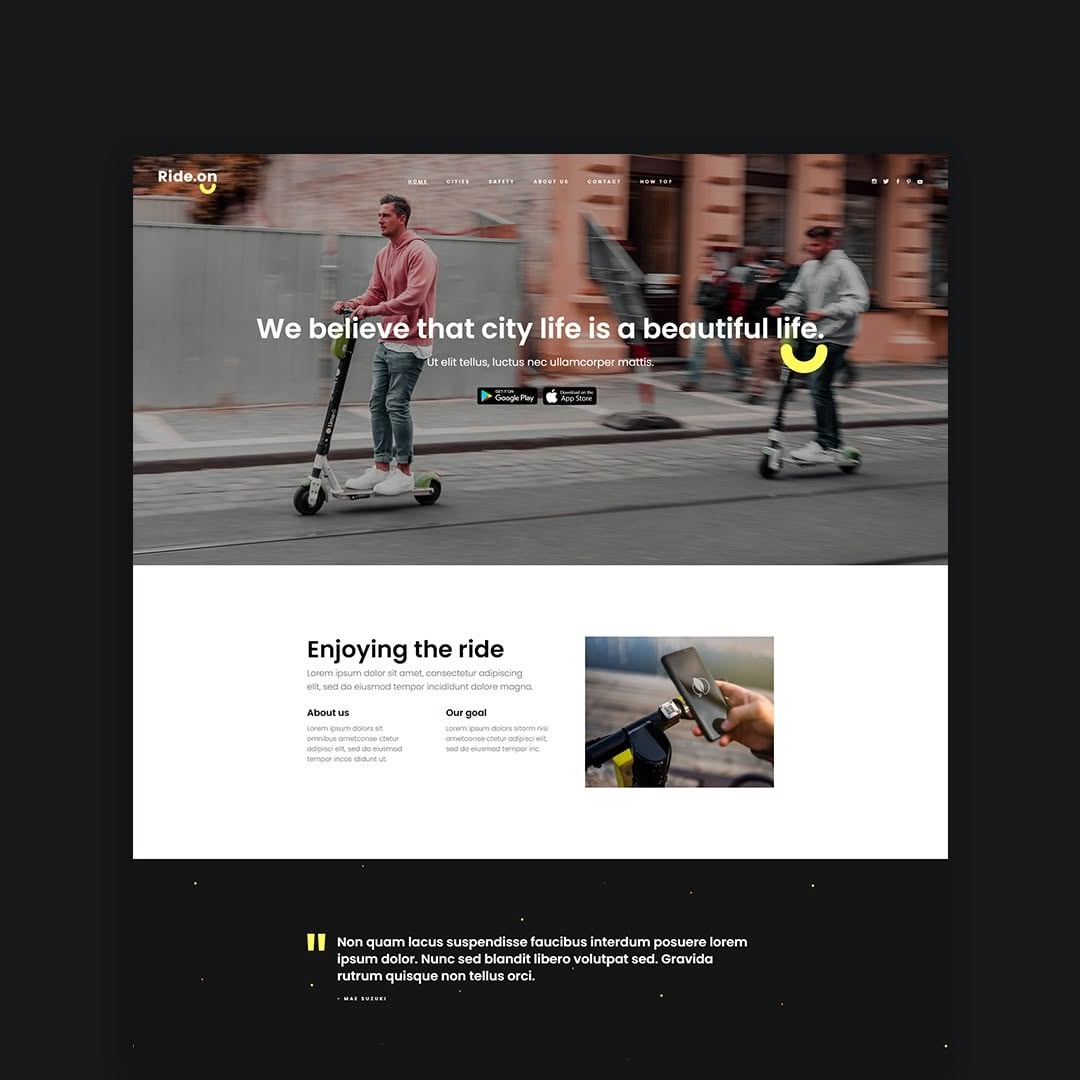 Instagram post by Dr. Jeffrey Cone: A skillfully arranged combination of black on white and white on black gives the Qi Theme’s Vehicle Rental demo a modern and energetic vibe,…