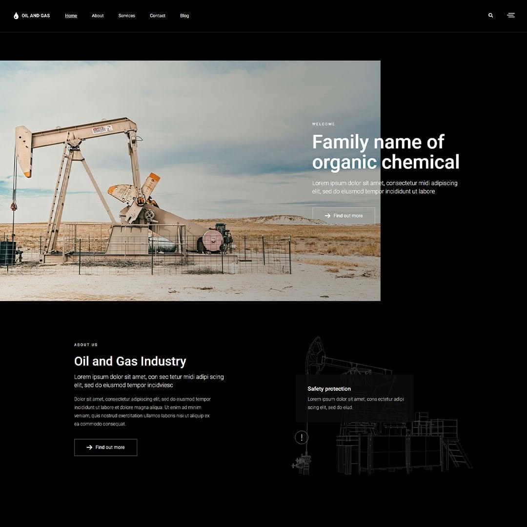 Instagram post by Dr. Jeffrey Cone: With informative, well-organized sections, clean and simple typography and an elegant dark background, the Qi Theme’s Oil Industry demo exud…