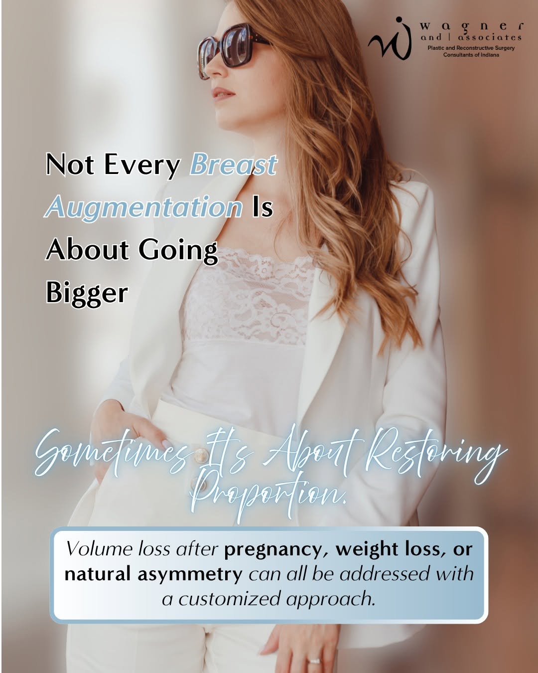 Instagram post by Dr. Jeffrey D. Wagner: Breast augmentation isn’t always about choosing a larger size. Sometimes, it’s about finding the right balance. Changes after pregnancy, wei…
