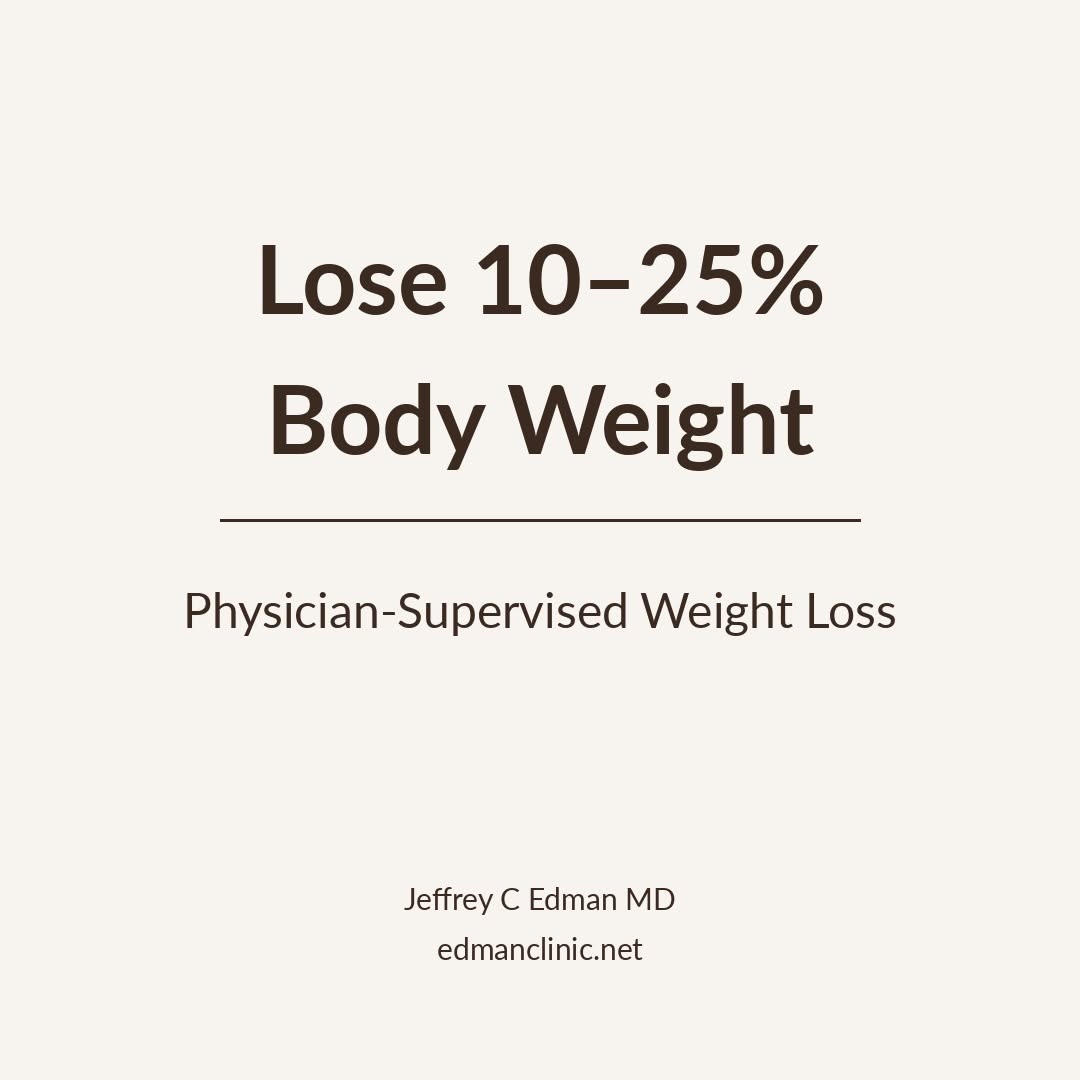 Instagram post by Dr. Jeffrey Edman: Most patients lose 10–25% of their body weight on semaglutide. The biggest difference isn’t willpower—it’s appetite control. Serving Hilton …