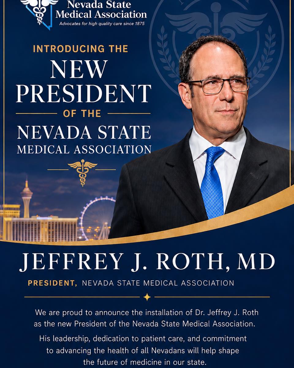 Instagram post by Dr. Jeffrey J. Roth: Congratulations to Dr. Jeffrey J. Roth! We're proud to celebrate Dr. Roth as the new President of the Nevada State Medical Association. Dr. …