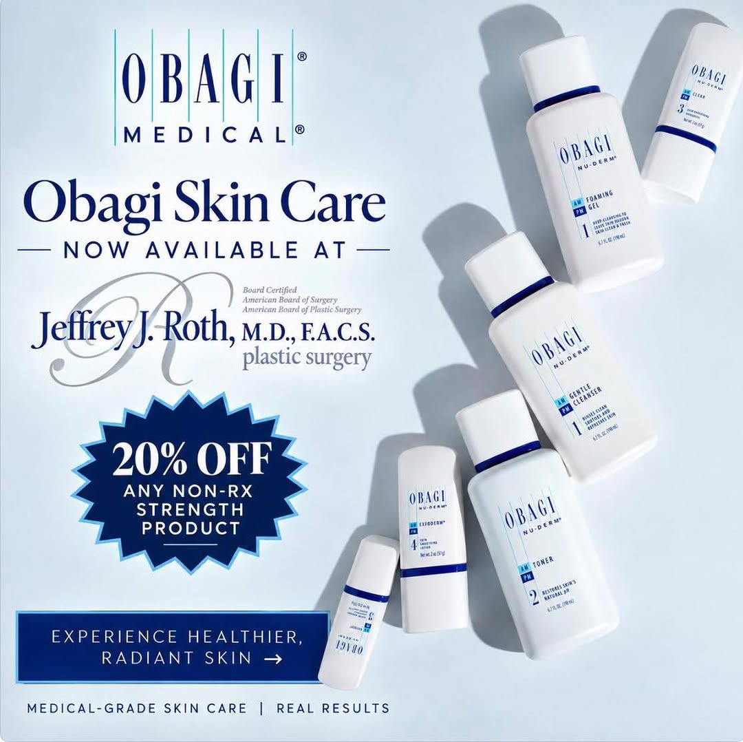Instagram post by Dr. Jeffrey J. Roth: ✨ NOW OFFERING OBAGI® SKIN CARE AT DR. ROTH’S! ✨ Beautiful skin isn’t just about what you see on the surface. It’s about what’s happening at…