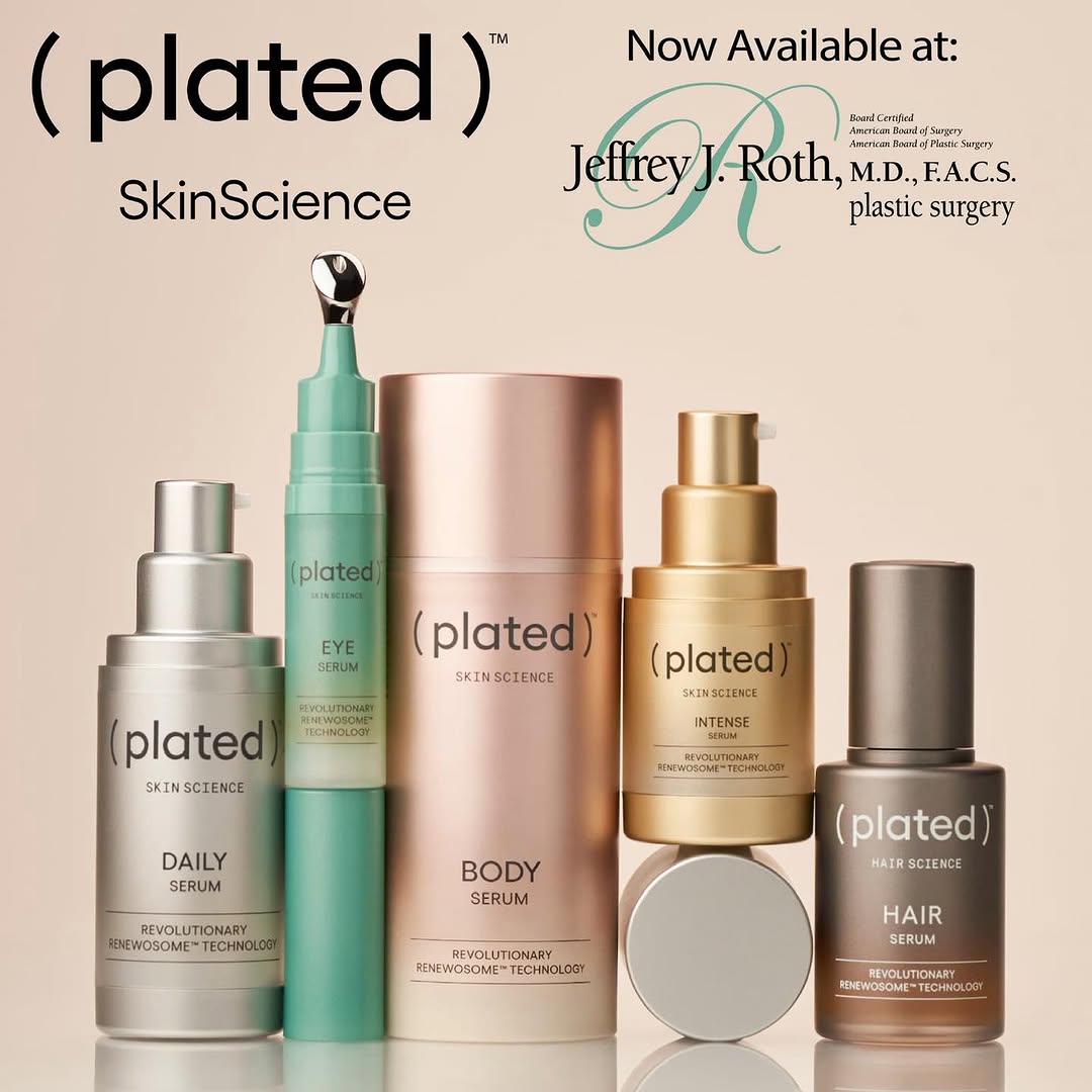 Instagram post by Dr. Jeffrey J. Roth: ✨ NOW AVAILABLE AT DR. ROTH: PLATED™ SKIN CARE! ✨ Experience the future of skincare with PLATED™ — cutting-edge formulas powered by regenera…