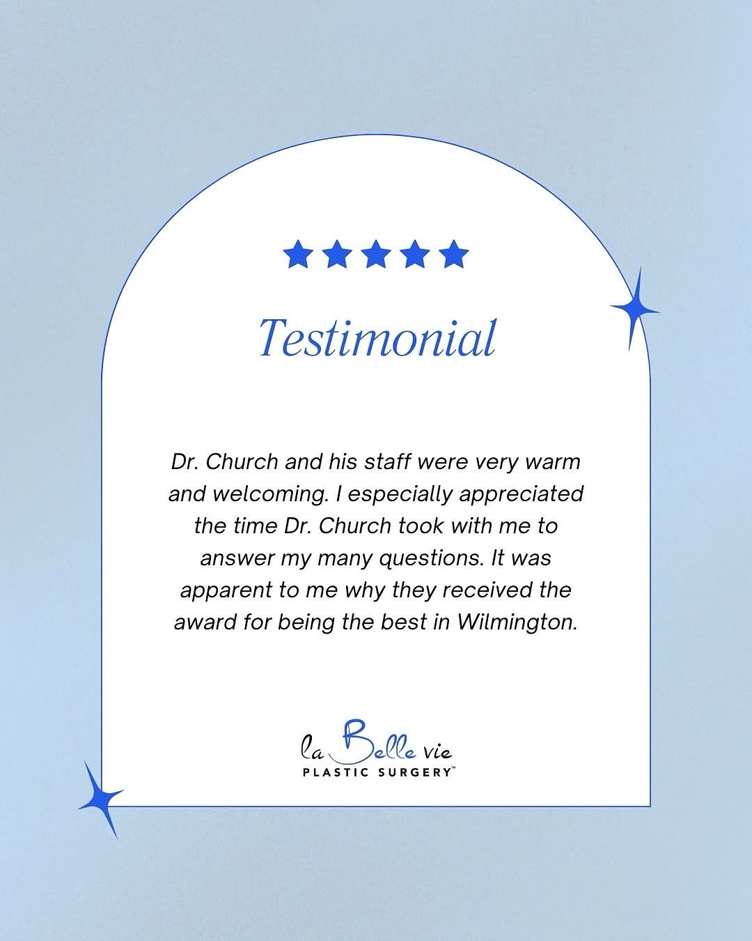 Instagram post by Dr. Jeffrey S. Church: At La Belle Vie, we believe that every patient deserves to feel heard, supported, and cared for 💙 Dr. Church and our team take the time to …