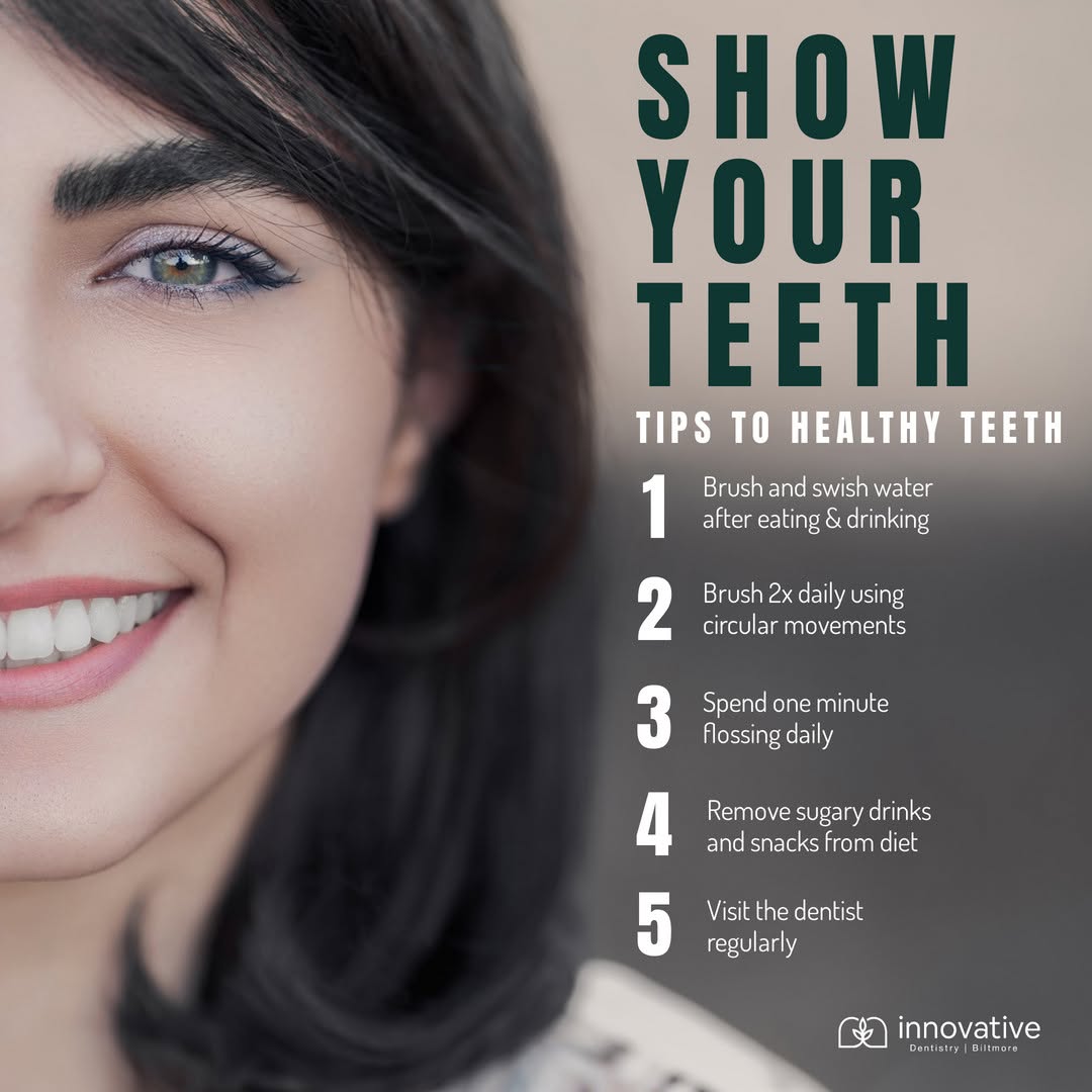 Instagram post by Dr. Jennifer Ebner, DDS: Maintaining perfectly healthy teeth is super easy! 🥰 Here are some tips to help you with that! 💓 . . . #cosmeticdentistry #biltmoreinnovat…
