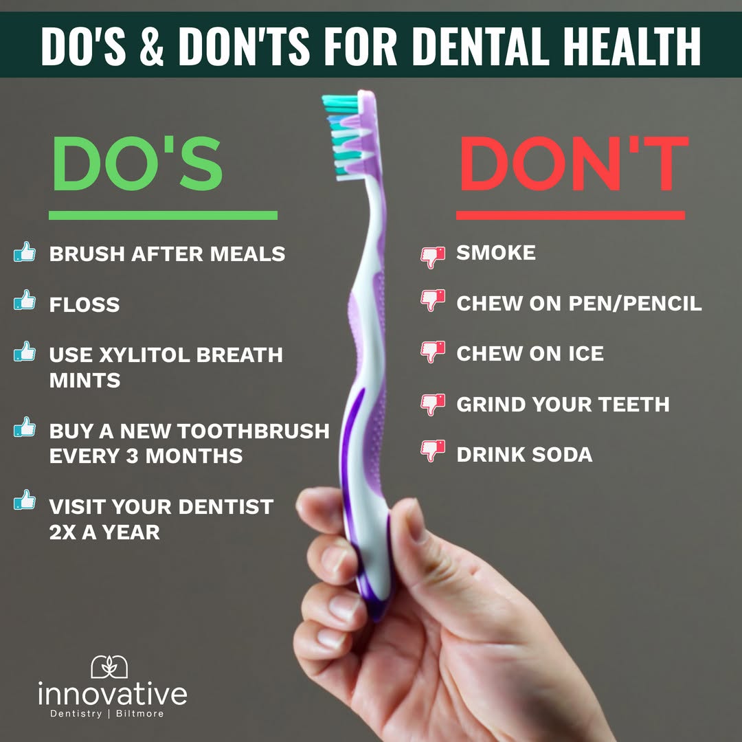 Instagram post by Dr. Jennifer Ebner, DDS: Dental health is super important and here are some things you should and shouldn't do when it comes to maintaining it! ☺️ . . . #cosmeticden…