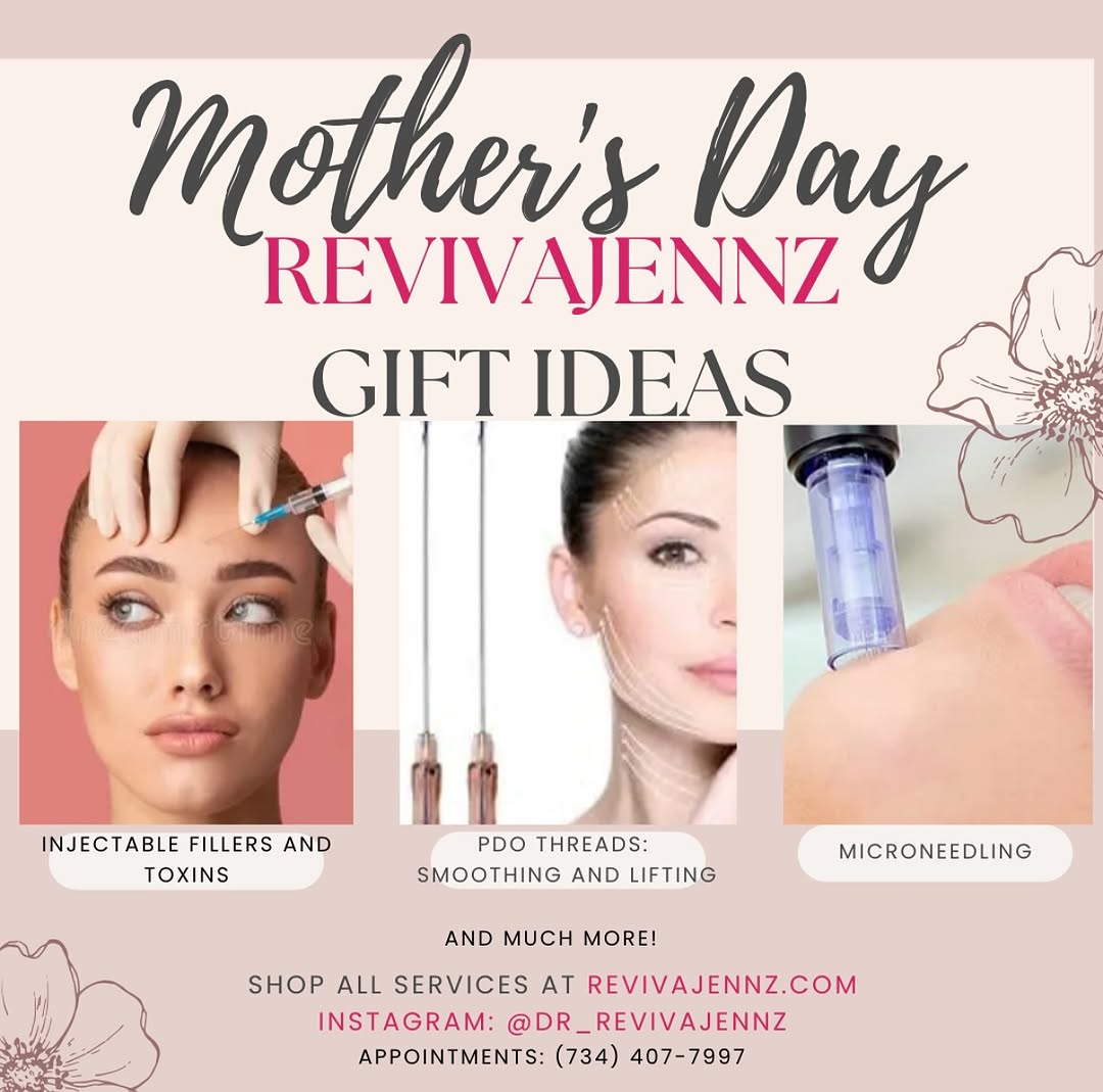 Instagram post by Dr. Jennifer Thomas-Goering, DO, MBA: Celebrate Mom with the gift of self-care🧖‍♀️🧘‍♀️ This Mother’s Day (Sunday, May 11) treat her (or yourself!) to Botox, Fillers, PDO Thread…