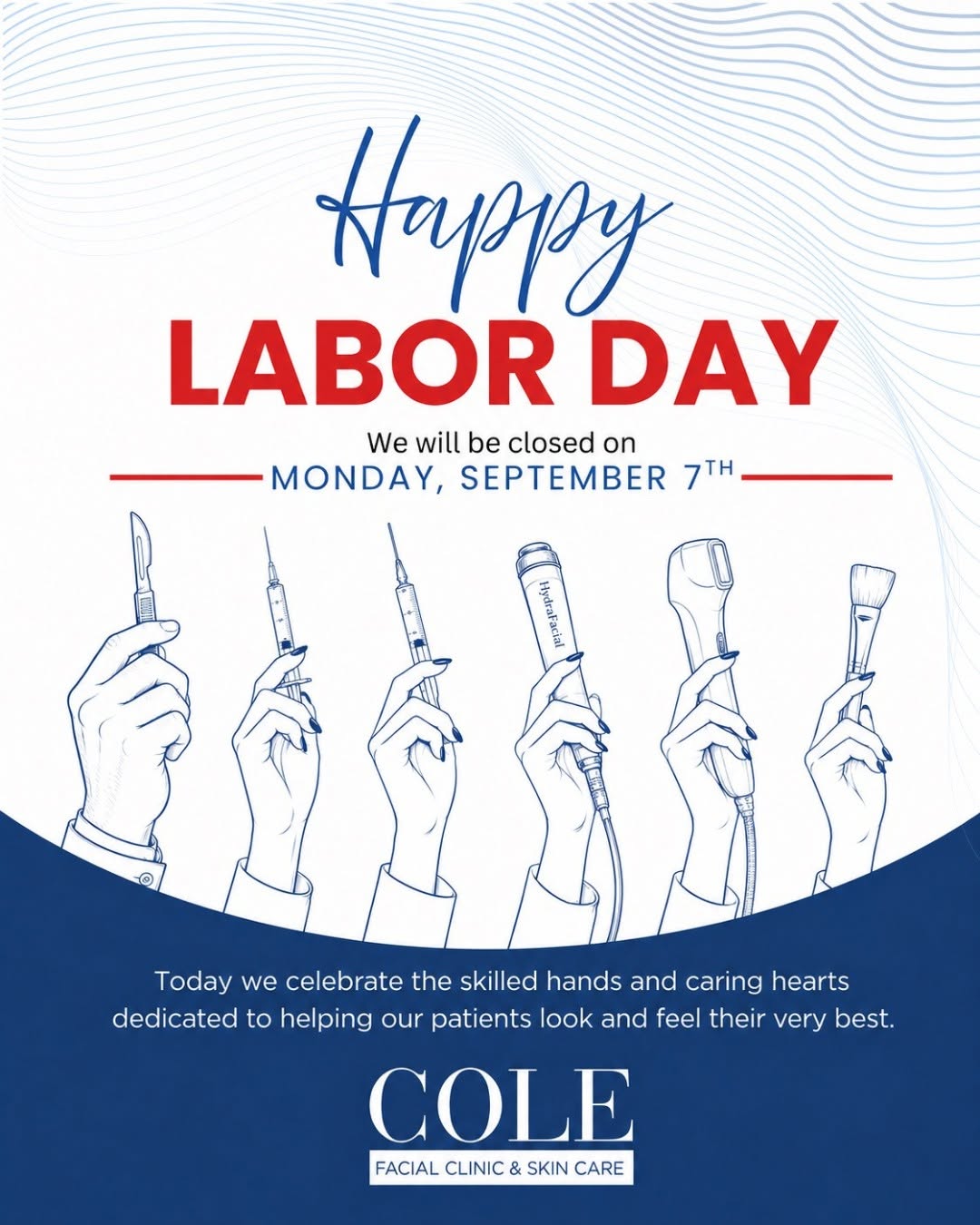 Instagram post by Dr. Jeptha N. Cole: 🇺🇸 We’ll be closed Monday, September 7, in observance of Labor Day and will resume normal hours Tuesday, September 8. Wishing everyone a s…
