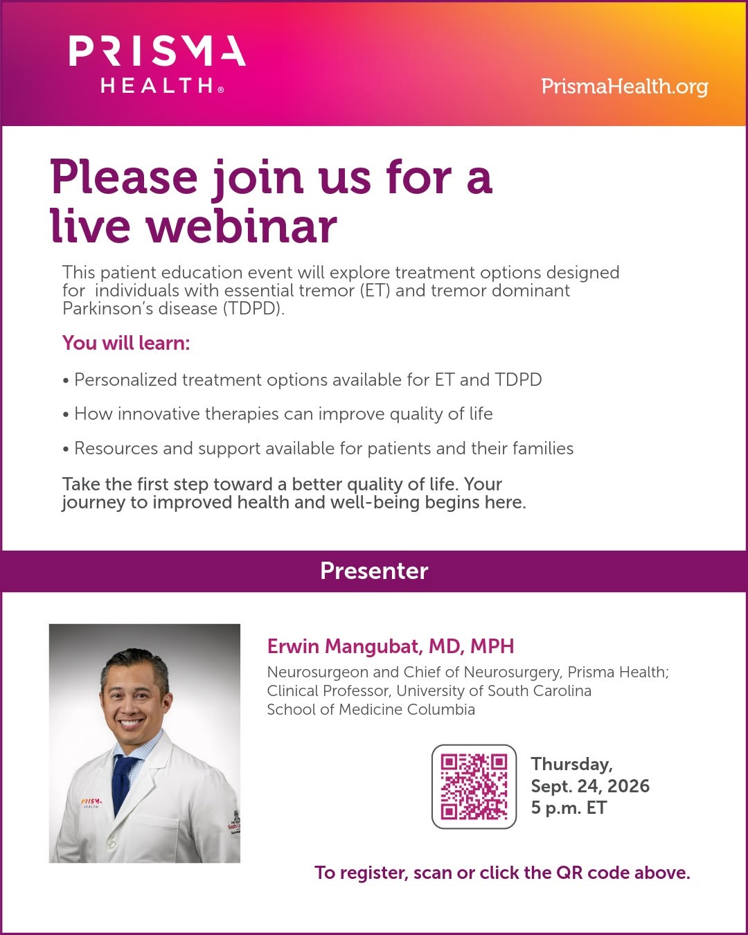 Instagram post by Dr. Jeremiah Miller: Prisma Health is proud to be the first and only health care system in South Carolina to offer the groundbreaking focused ultrasound treatmen…