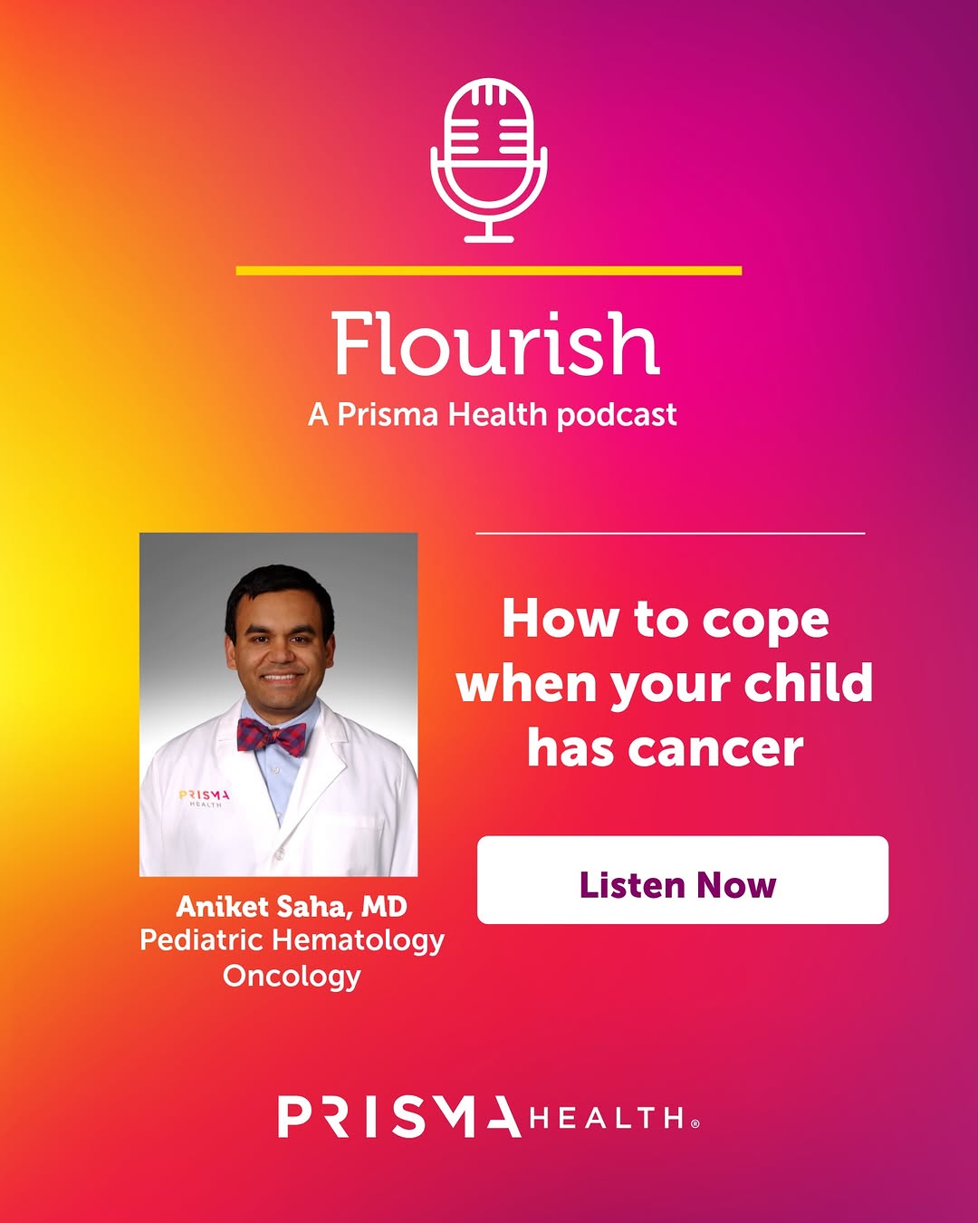 Instagram post by Dr. Jeremiah Miller: Learning your child has cancer is something no parent wants to face. Pediatric oncologist Aniket Saha, MD, offers advice on how parents can …