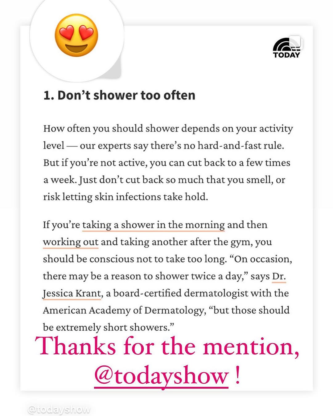 Instagram post by Dr. Jessica J. Krant: Love to see my name pop up as a @todayshow expert! #skincare #skinhealth #beauty #plantbased #drjessicakrant