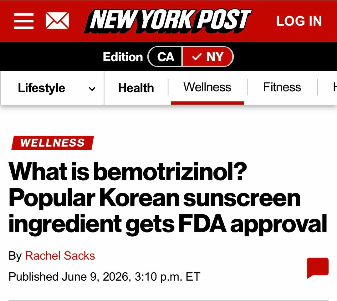 Instagram post by Dr. Jessica Weiser: Thanks @nypost @thecarlystern for including my thoughts on this exciting new sunscreen ingredient, the first approved by the FDA in over twe…