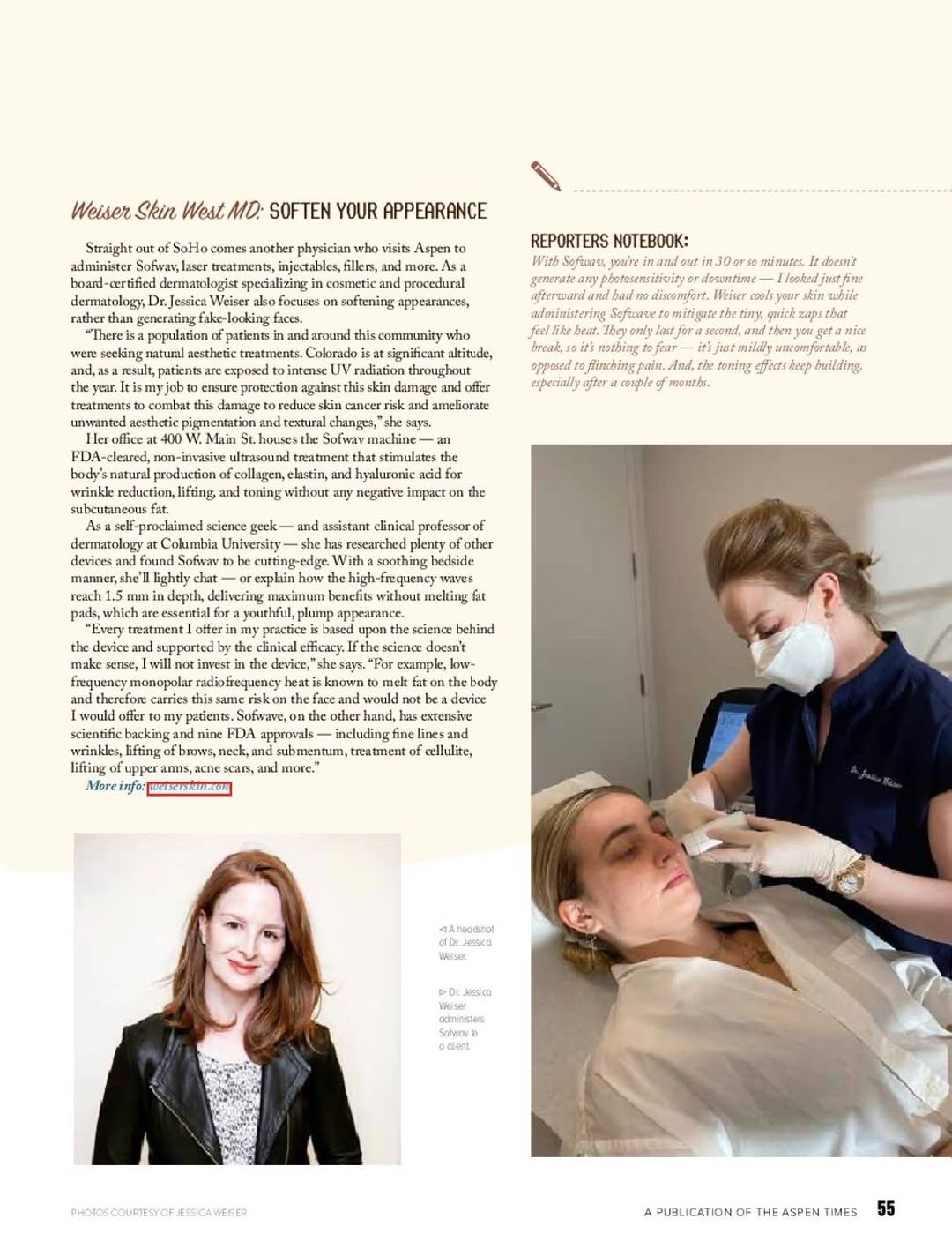 Instagram post by Dr. Jessica Weiser: Thank you @aspentimes for the feature. Check out Dr. Jessica Weiser highlighting her dedication to evidence-based dermatology and natural re…