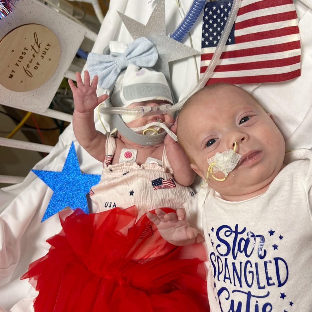 Instagram post by Dr. Jessica Wright: Red, white, blue and adorable! ❤️🤍💙 As America celebrates its 250th anniversary, we're also celebrating some of our smallest stars in the …