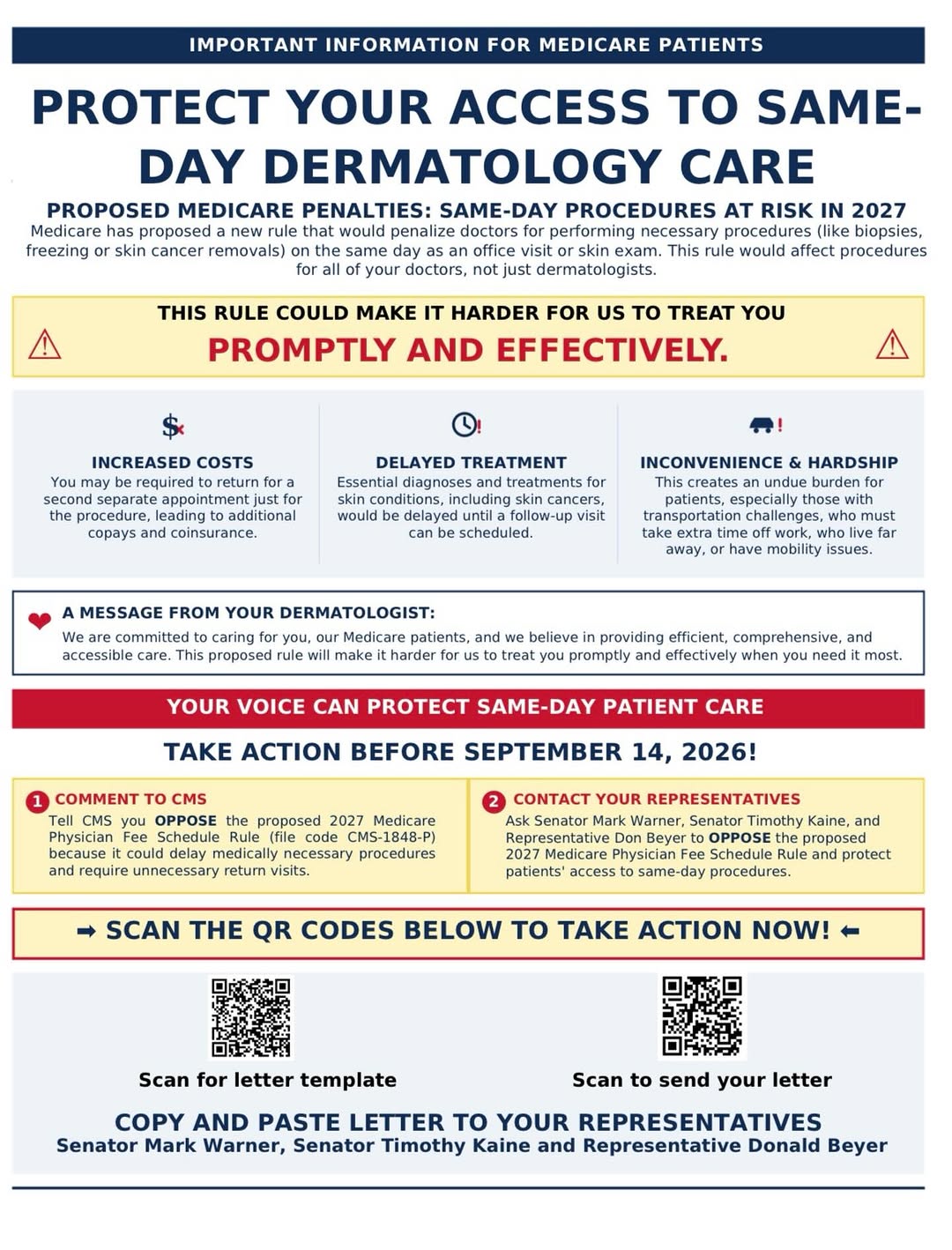 Instagram post by Dr. Joanne Simpson: Protect your Access to Same Day Dermatology Care!