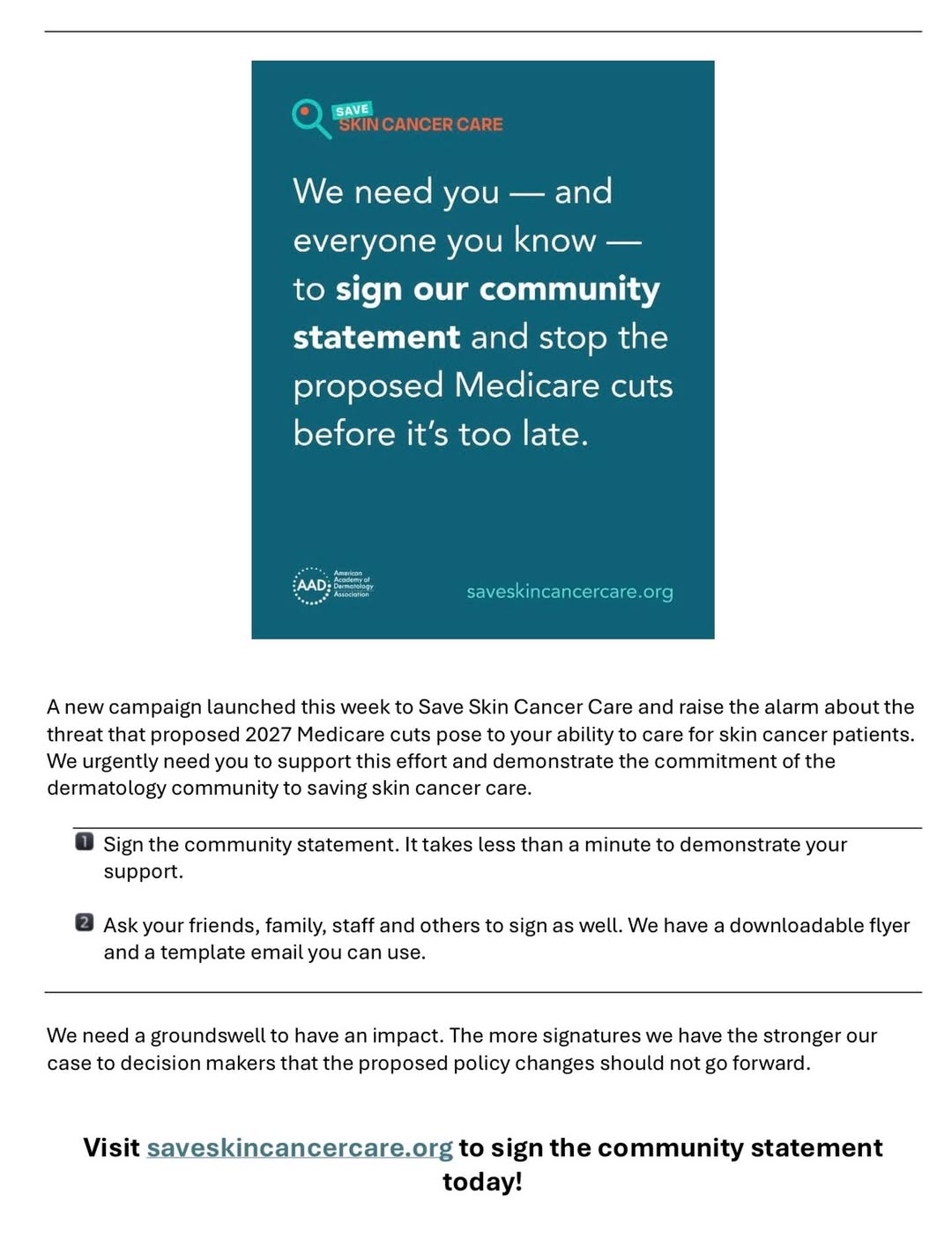 Instagram post by Dr. Joanne Simpson: Take action now - it’s the last day to sign the community statement!