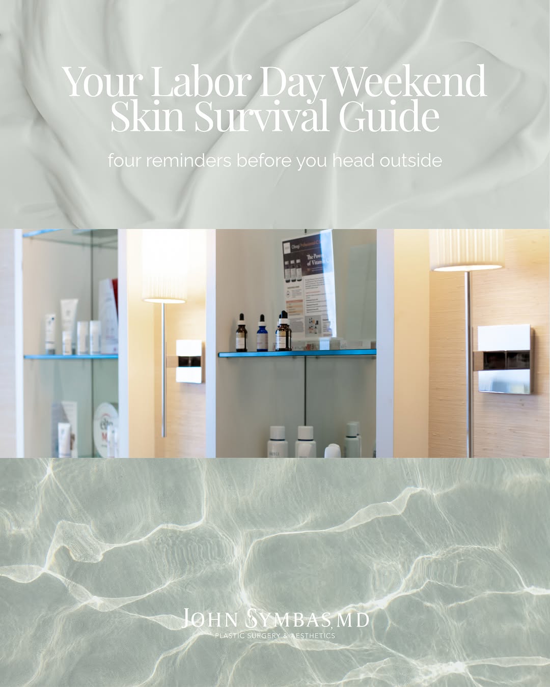 Instagram post by Dr. John D. Symbas: Long weekend plans? Don’t let your skincare routine take the weekend off ☀️ Whether you’re headed to the beach, the lake or spending the day…