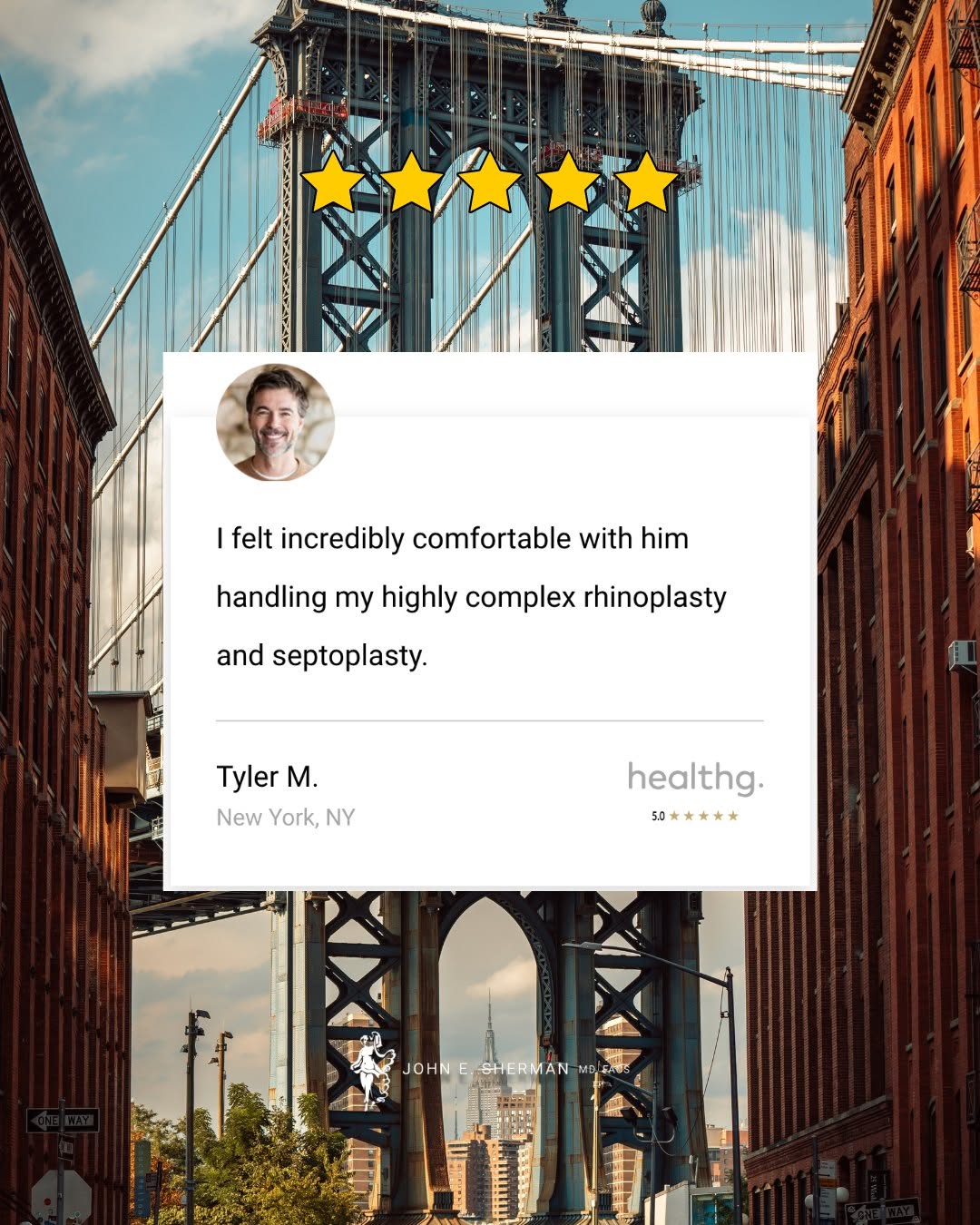 Instagram post by Dr. John E. Sherman: “I felt incredibly comfortable with him handling my highly complex rhinoplasty and septoplasty.” That kind of trust means everything. Comple…