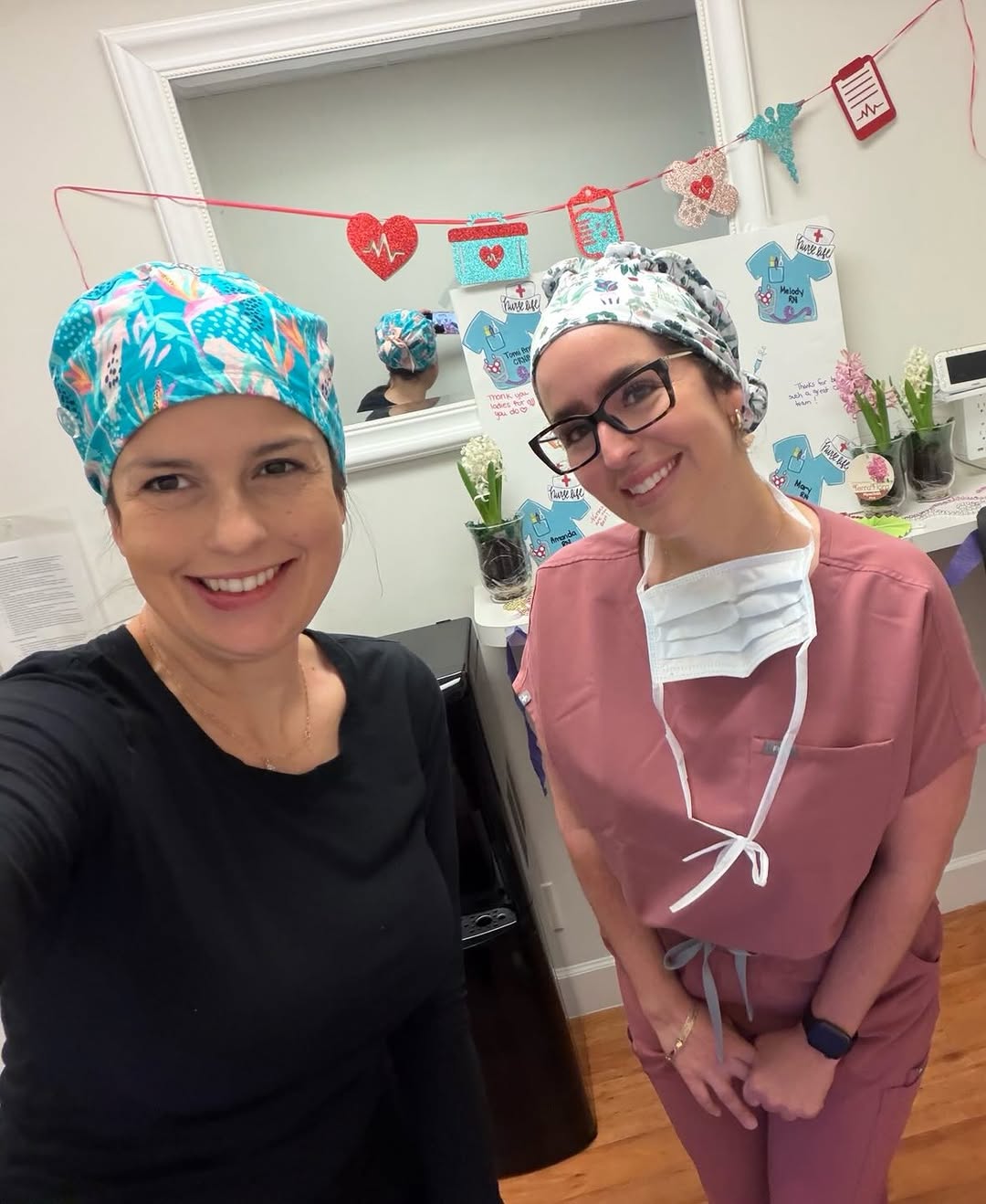 Instagram post by Dr. John G. Westine: Happy Nurses’ Week to the best in the biz! Melody and Amanda seen here celebrating nurse week. Not pictured Tomi Ann and Mary. We love the f…