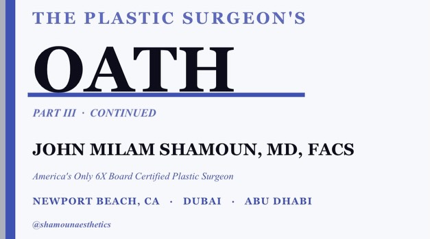 Instagram post by Dr. John Milam Shamoun: SHAMOUN AESTHETICS JOHN MILAM SHAMOUN, MD, FACS America’s Only 6X Board Certified Plastic Surgeon Newport Beach, CA · Dubai · Abu Dhabi What…