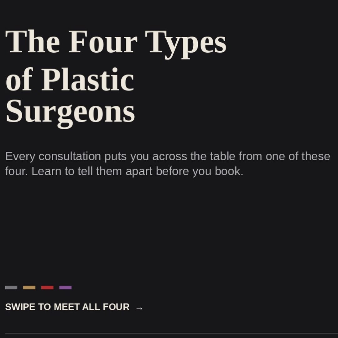 Instagram post by Dr. John Milam Shamoun: There are four types of plastic surgeons out there. Consider yourself blessed if one of them is holding the instrument. The Box Checker - is…