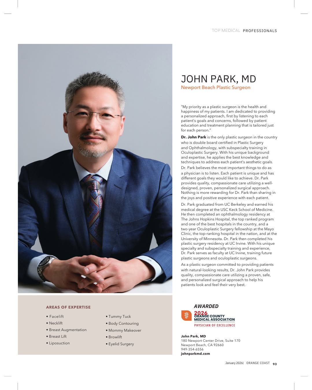 Instagram post by Dr. John Park: Check out Dr. Park's feature in Orange Coast Magazine as one of Orange County's top doctors, named by the Orange County Medical Association!…