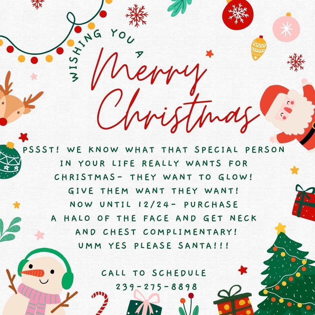 Instagram post by Dr. John Ritrosky: ✨🎁 Dear Santa… We Want to Glow! 🎁✨ Give the gift of confidence (or treat yourself—no judgment 🤭). Purchase a HALO of the face…receive the…