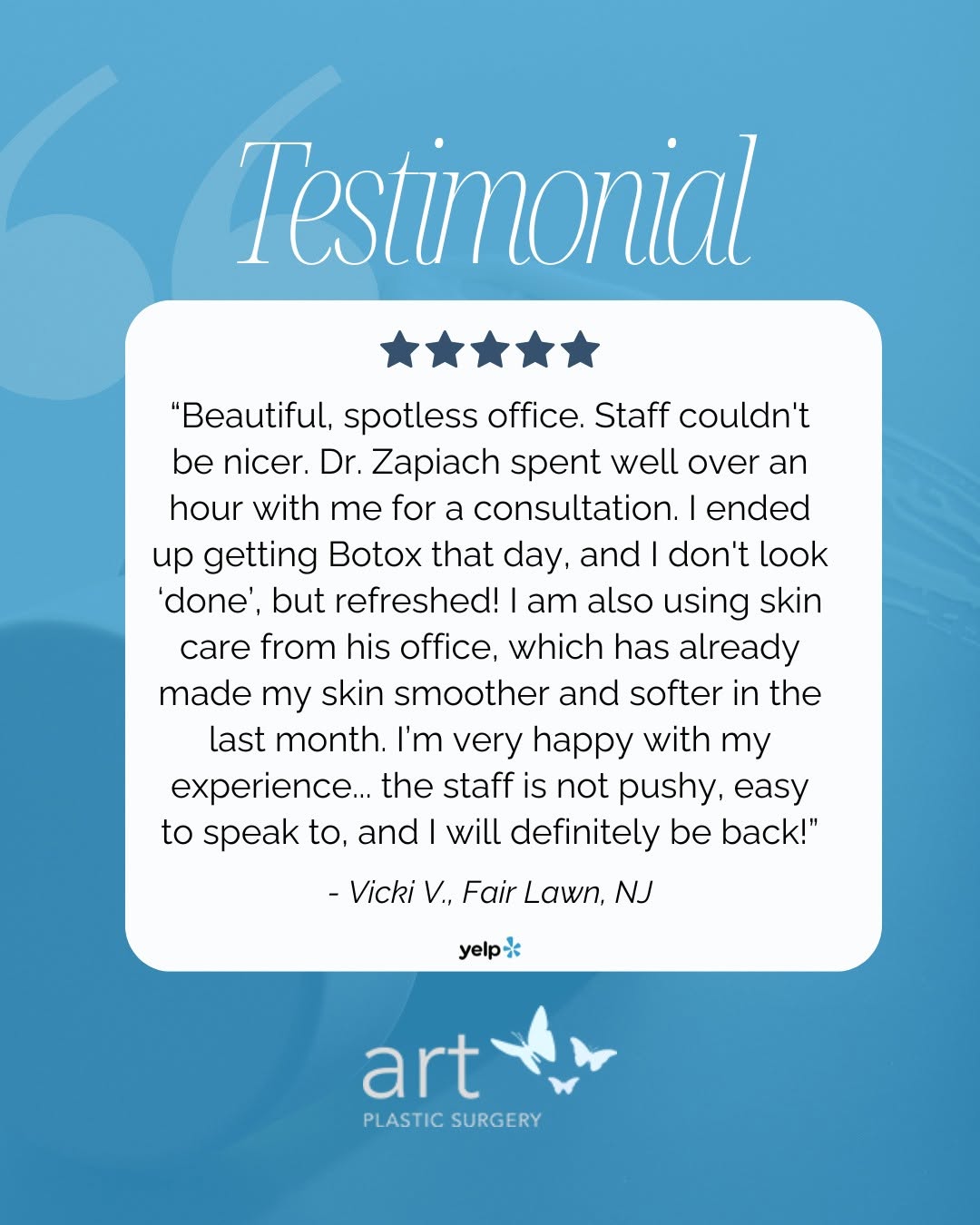 Instagram post by Dr. John T. Cozzone: We’re grateful for every patient who takes the time to share their experience with us. Thank you for your kind words and for trusting Dr. Za…