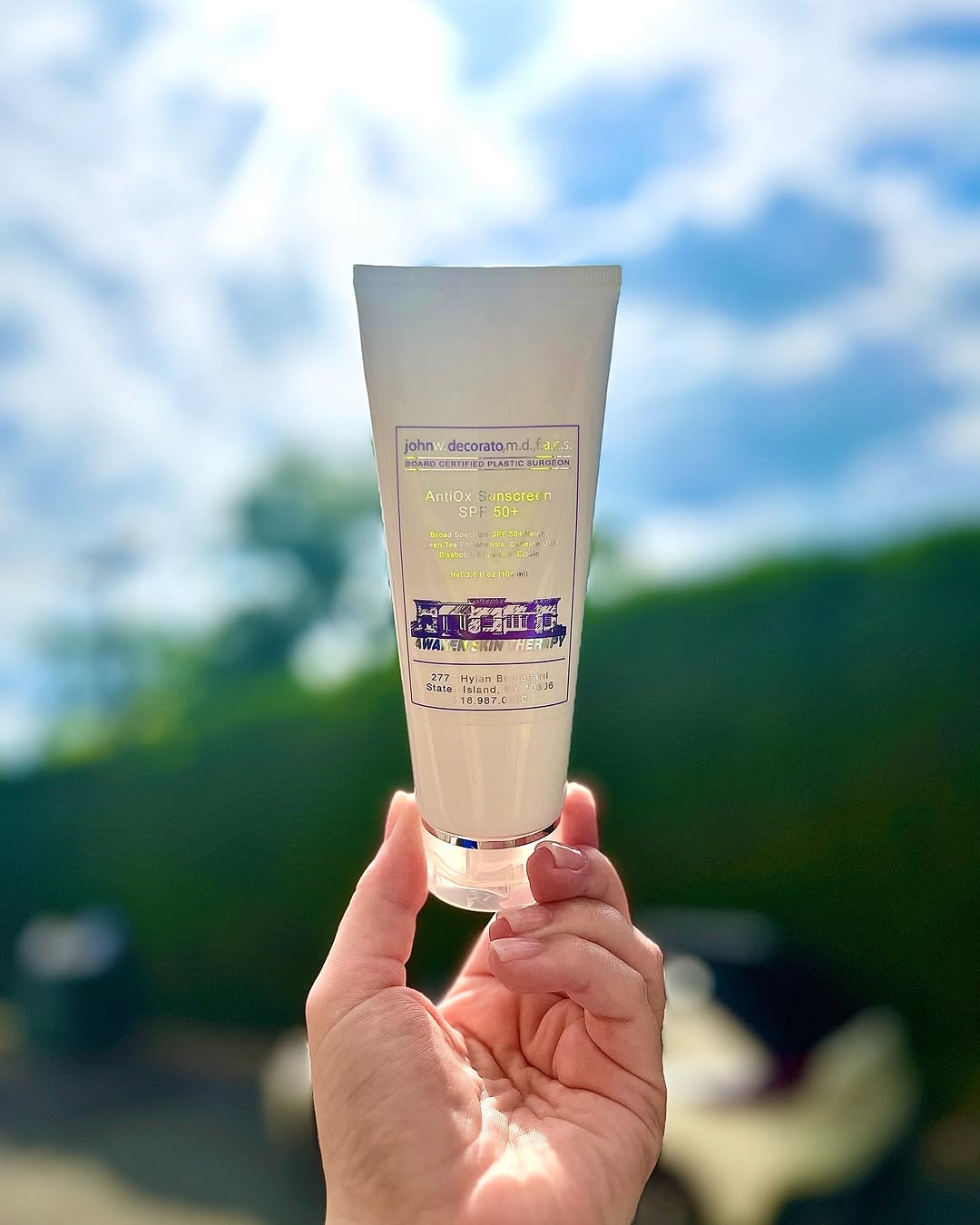 Instagram post by Dr. John W. Decorato: Protecting your skin one layer of sunscreen at a time! We’ve got you covered with AntiOx Sunscreen SPF 50☀️⛱ We are offering 20% off while s…